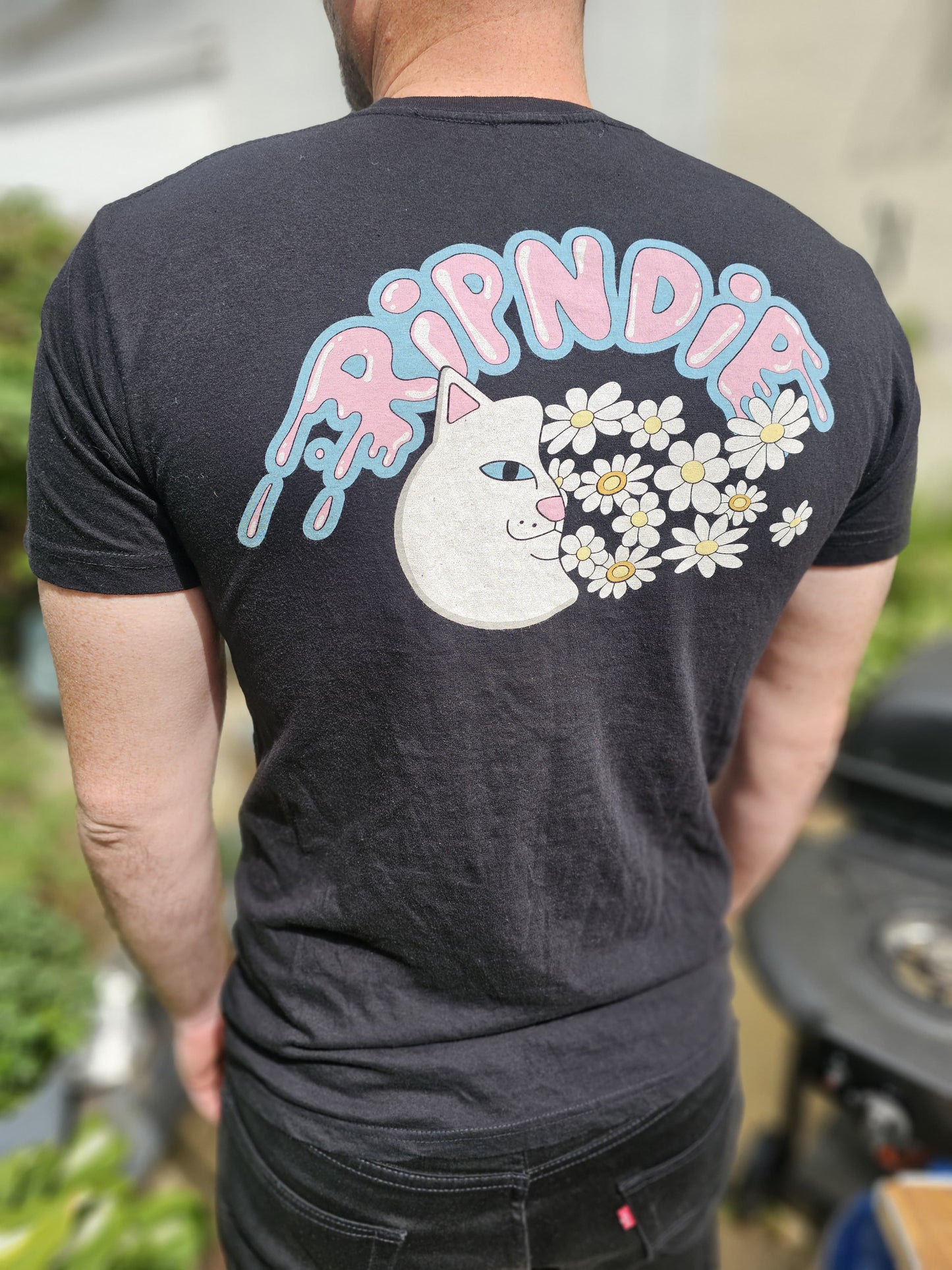 Ripndip Black Short Sleeve Cat/Flowers/Butterfly Print T-Shirt - M/Medium