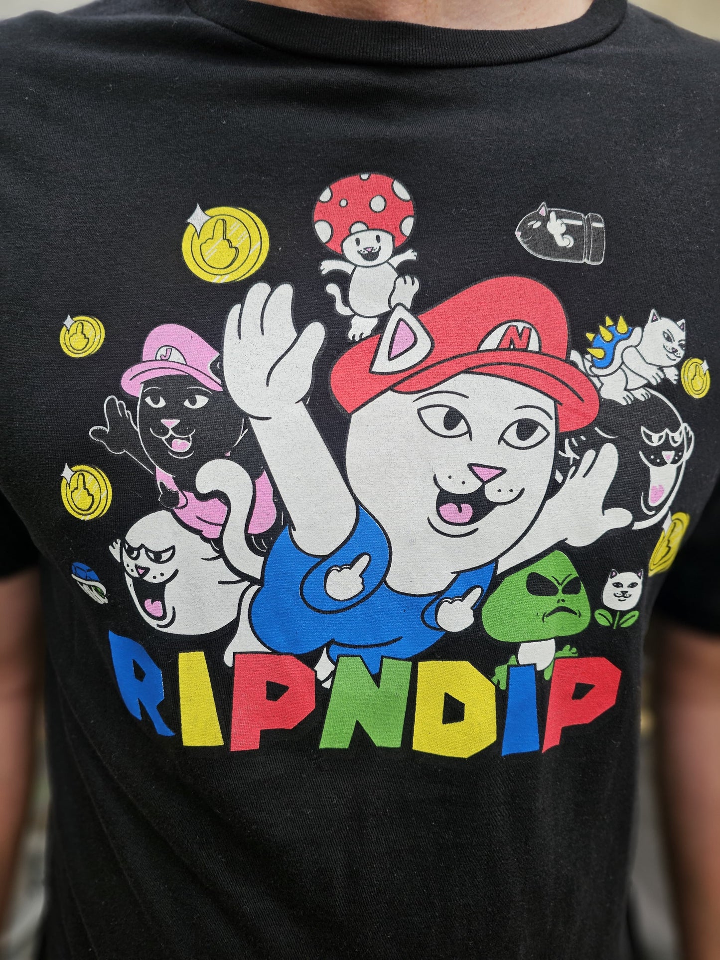 Ripndip Black Short Sleeve Mario Nermal Print T-Shirt - L/Large