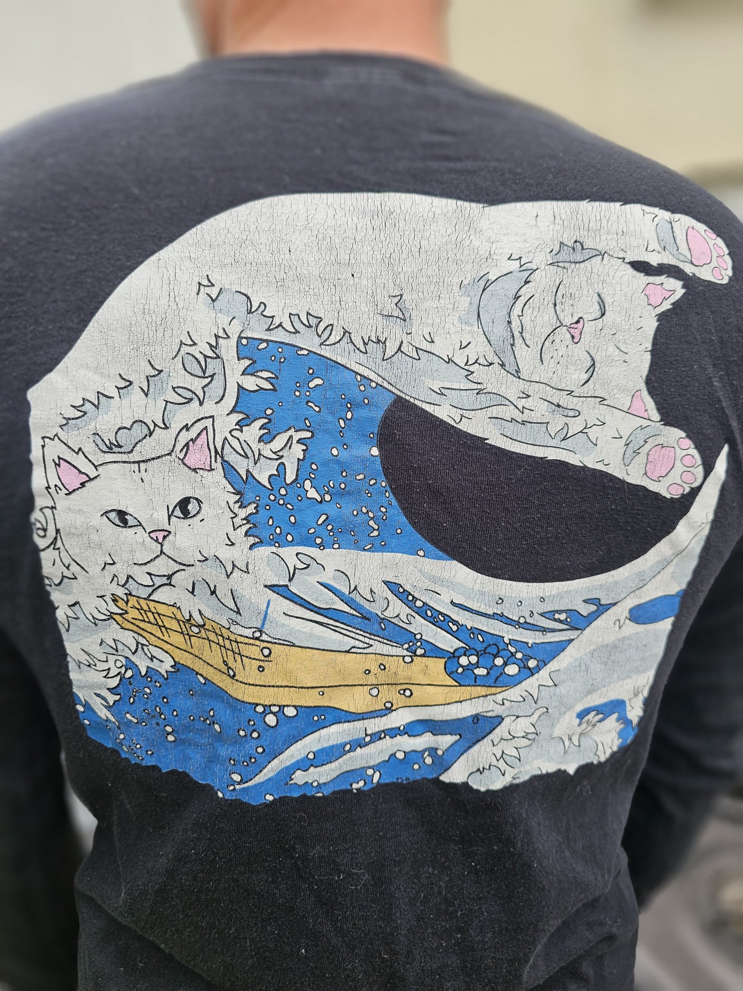 Ripndip Black Long Sleeve Nermal Wave Japanese Print T-Shirt - M/Medium
