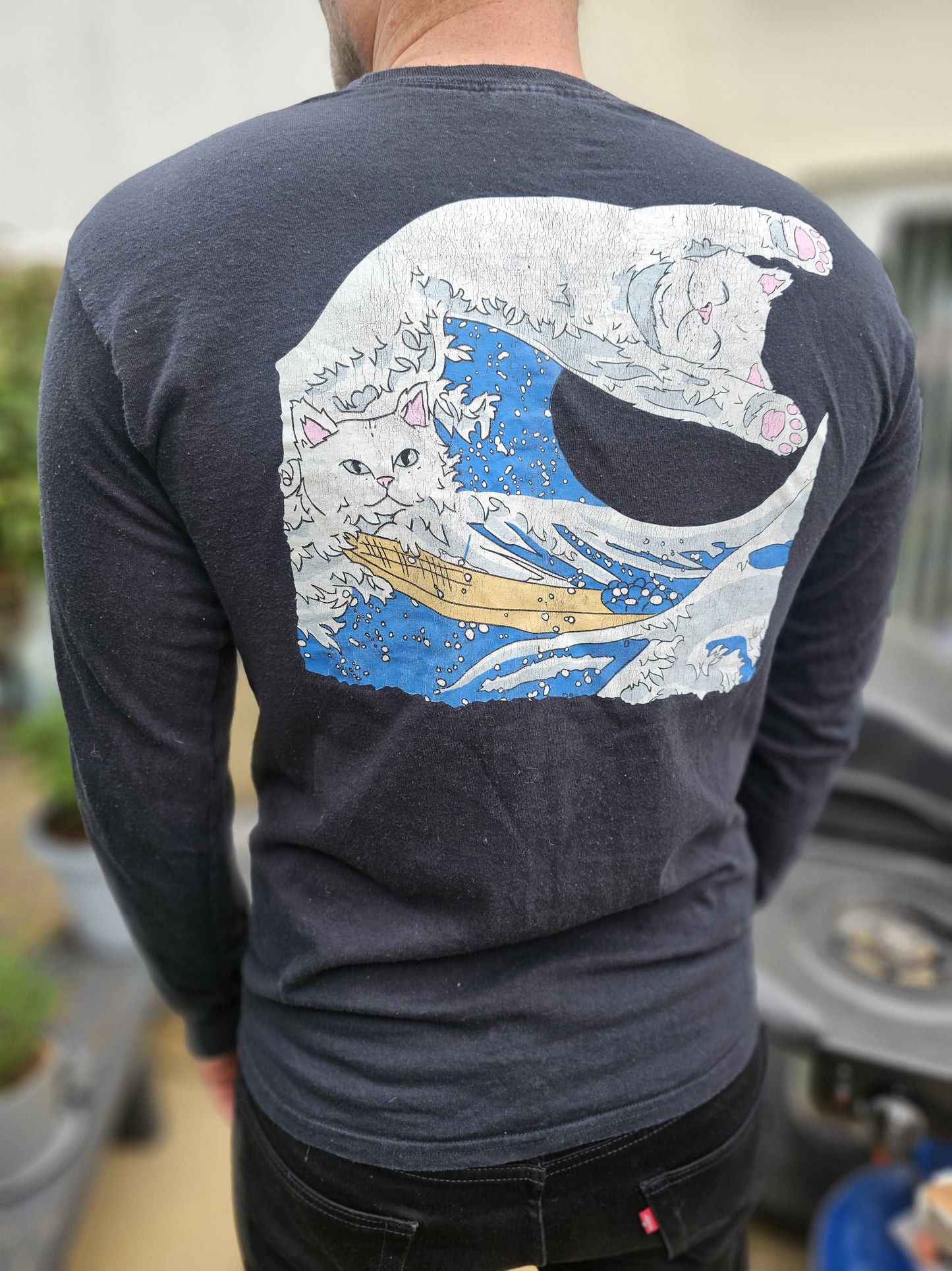 Ripndip Black Long Sleeve Nermal Wave Japanese Print T-Shirt - M/Medium