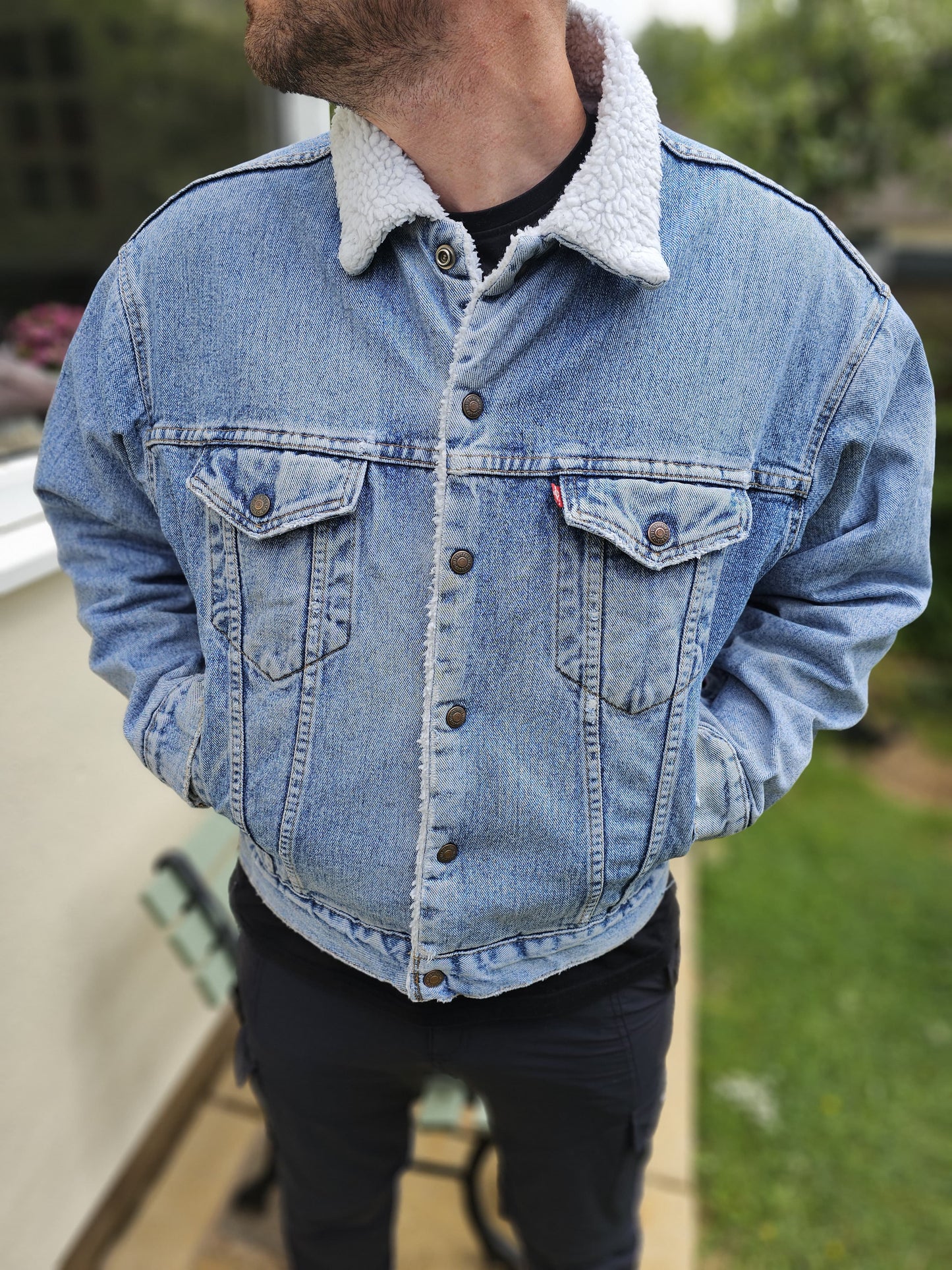 Vintage 1990's Levi's Light Blue Denim Sherpa Unisex Jacket - M/Medium