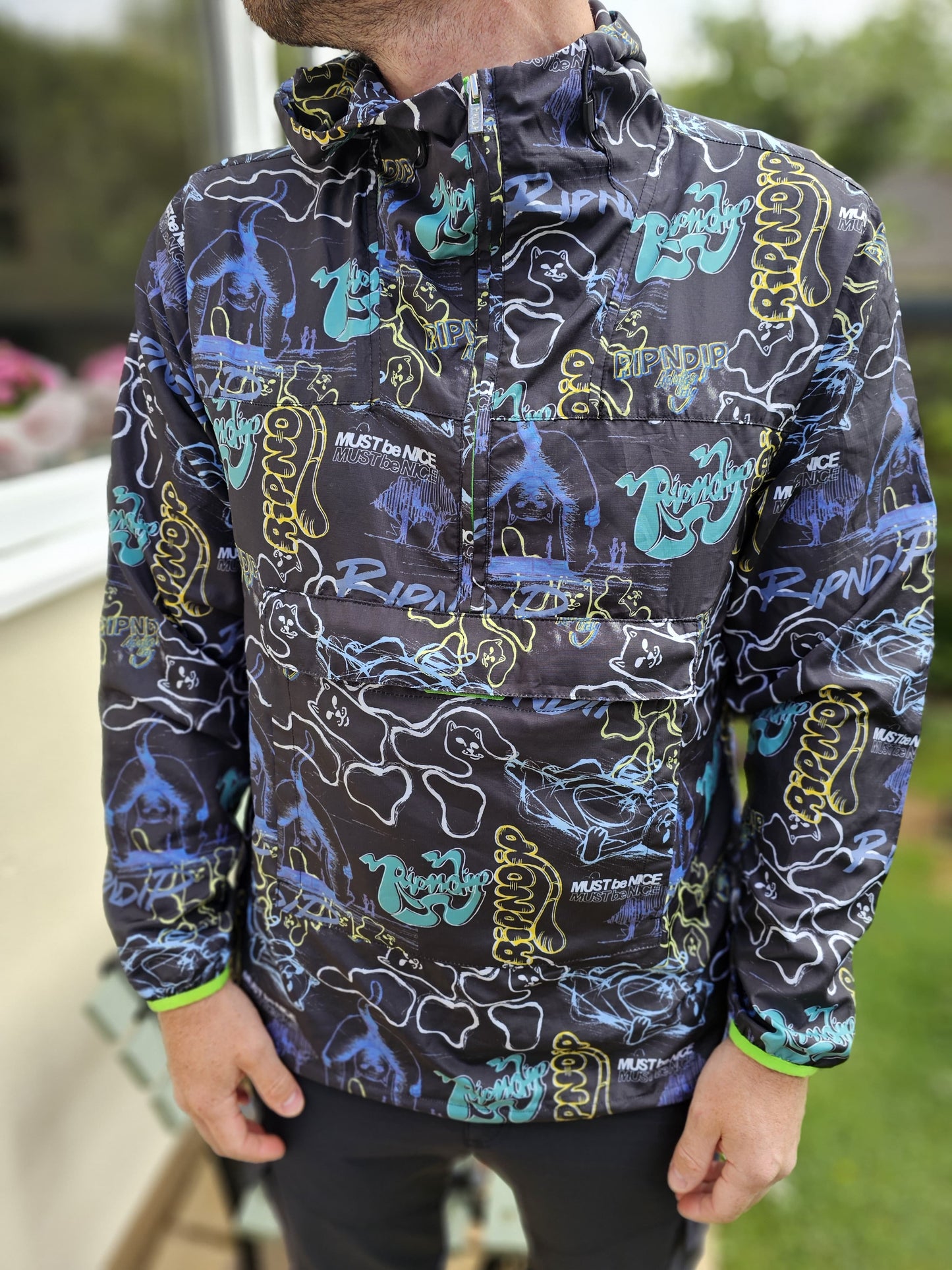 Ripndip 1/2 Zip Pullover Hooded Windbreaker Packable Jacket - M/Medium