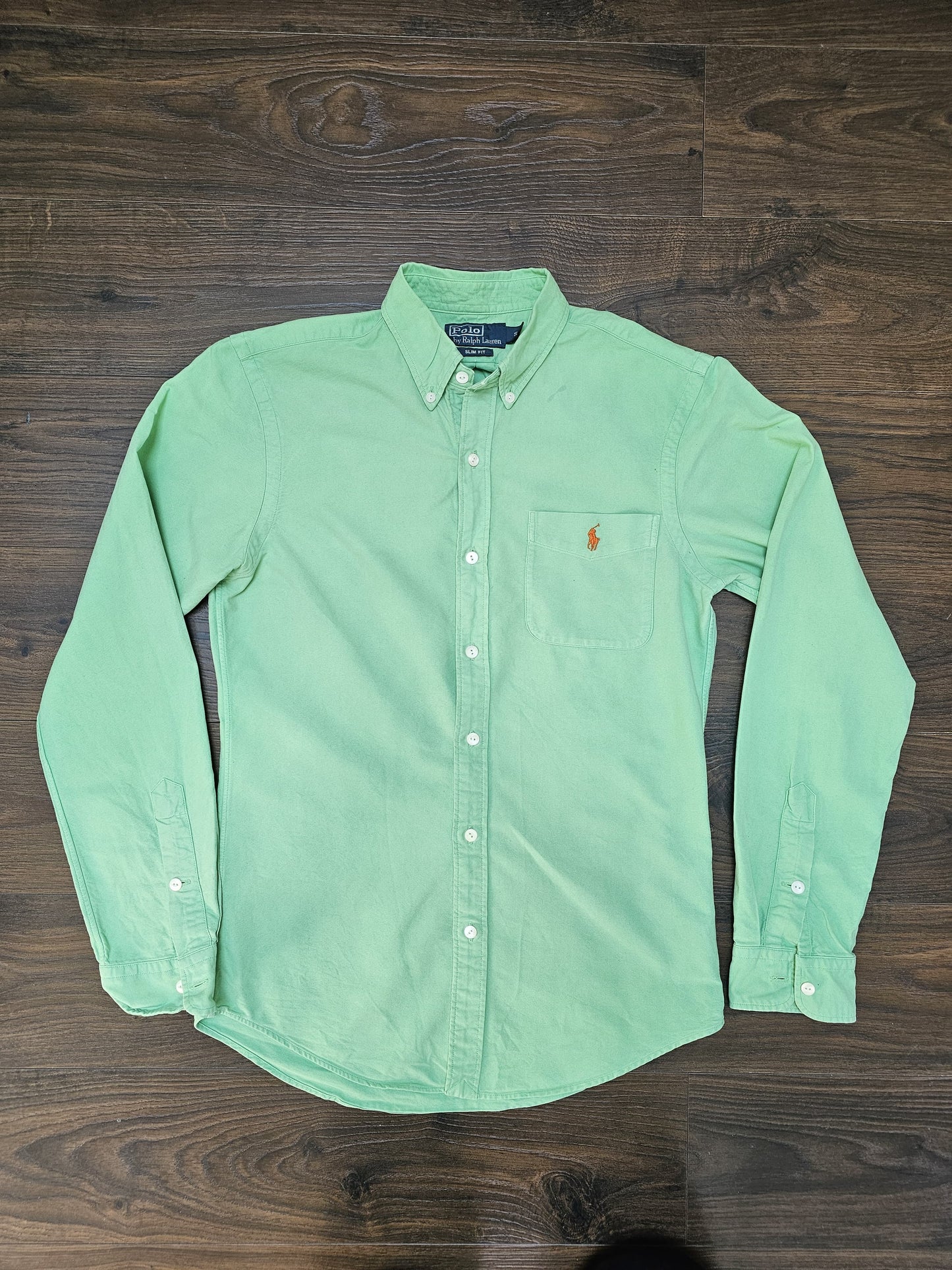 Mens Ralph Lauren Light Green Button Up Slim Fit Collared Shirt - S/Small