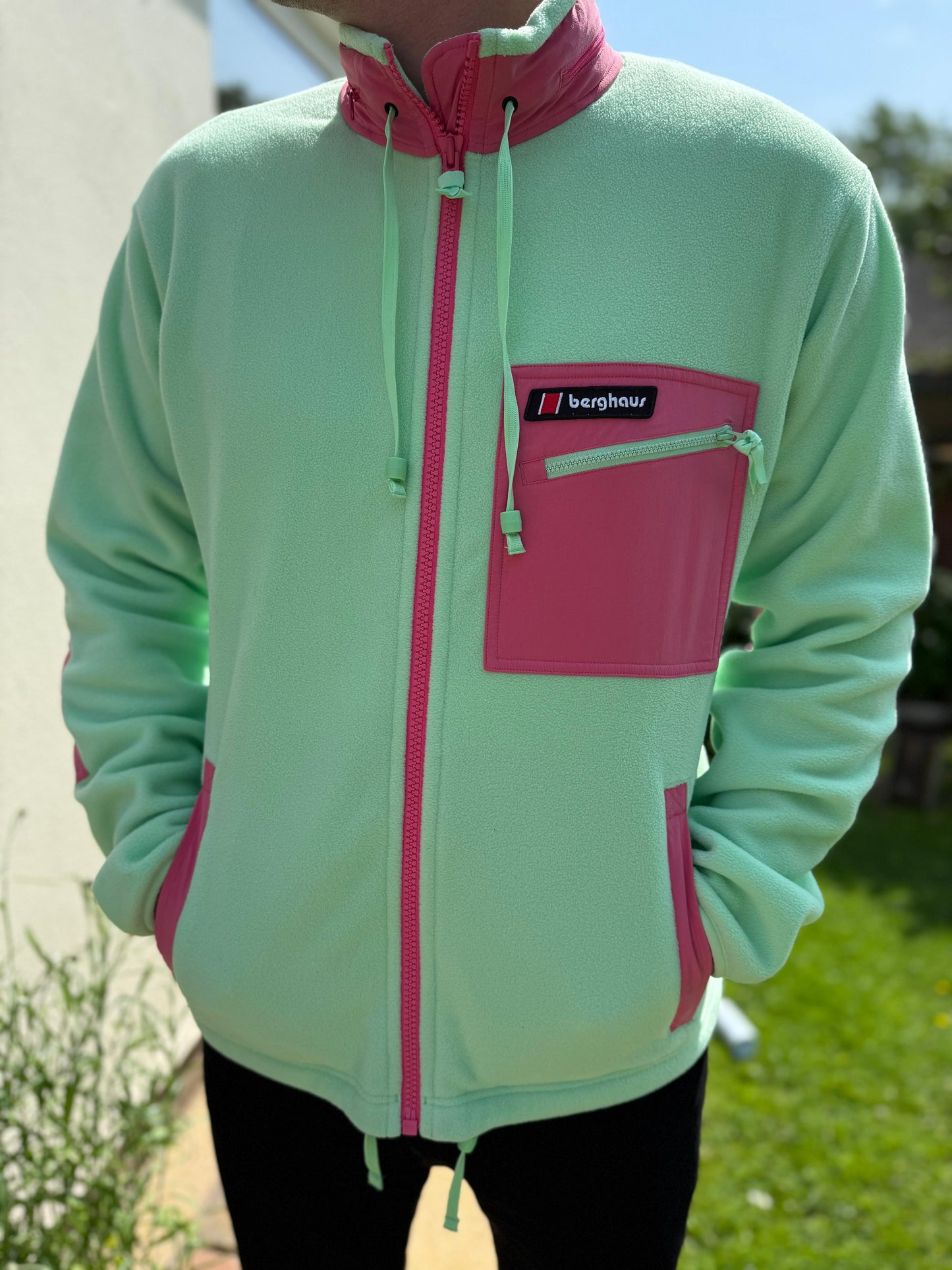 Berghaus Ascent 91 Unisex Full Zip Hooded Fleece Jacket Mint/Pink - L/Large