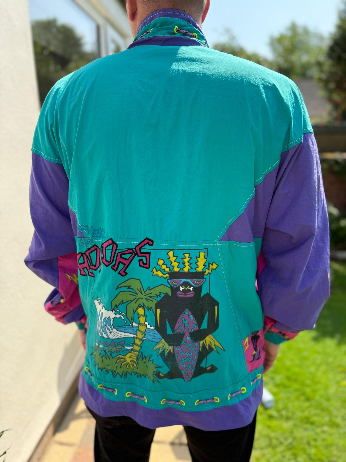 Vintage Adidas Tiki Style Full Zip Windbreaker Track Jacket 80s 90 - L/Large