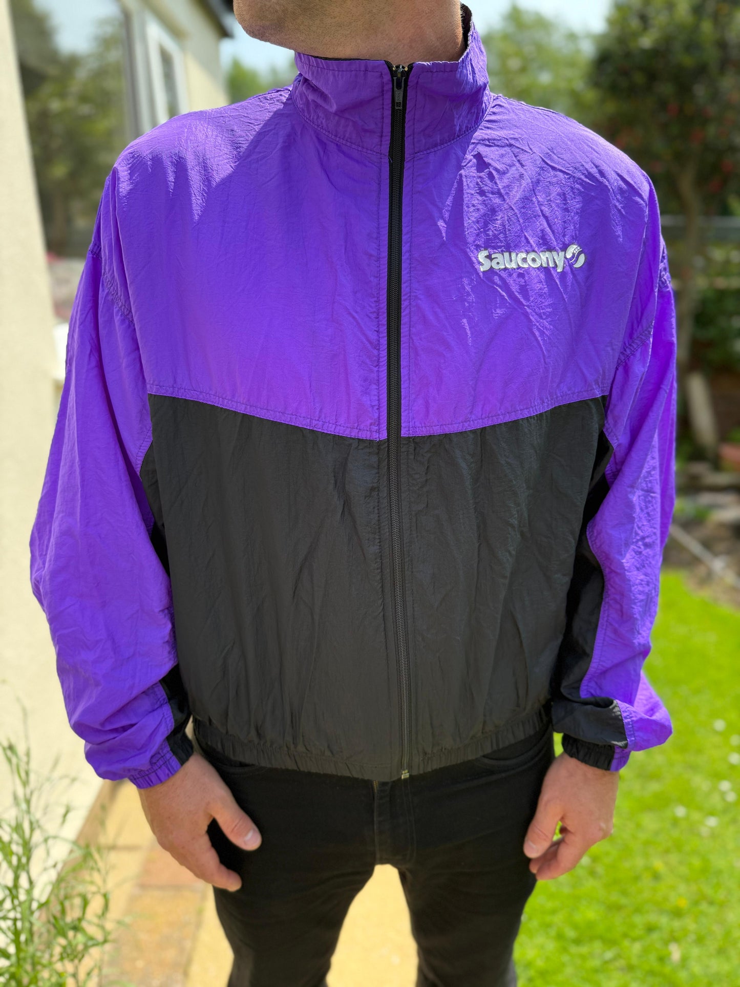 Vintage Saucony Made In USA Unisex Track Jacket Windbreaker Purple - XL/Extra Large