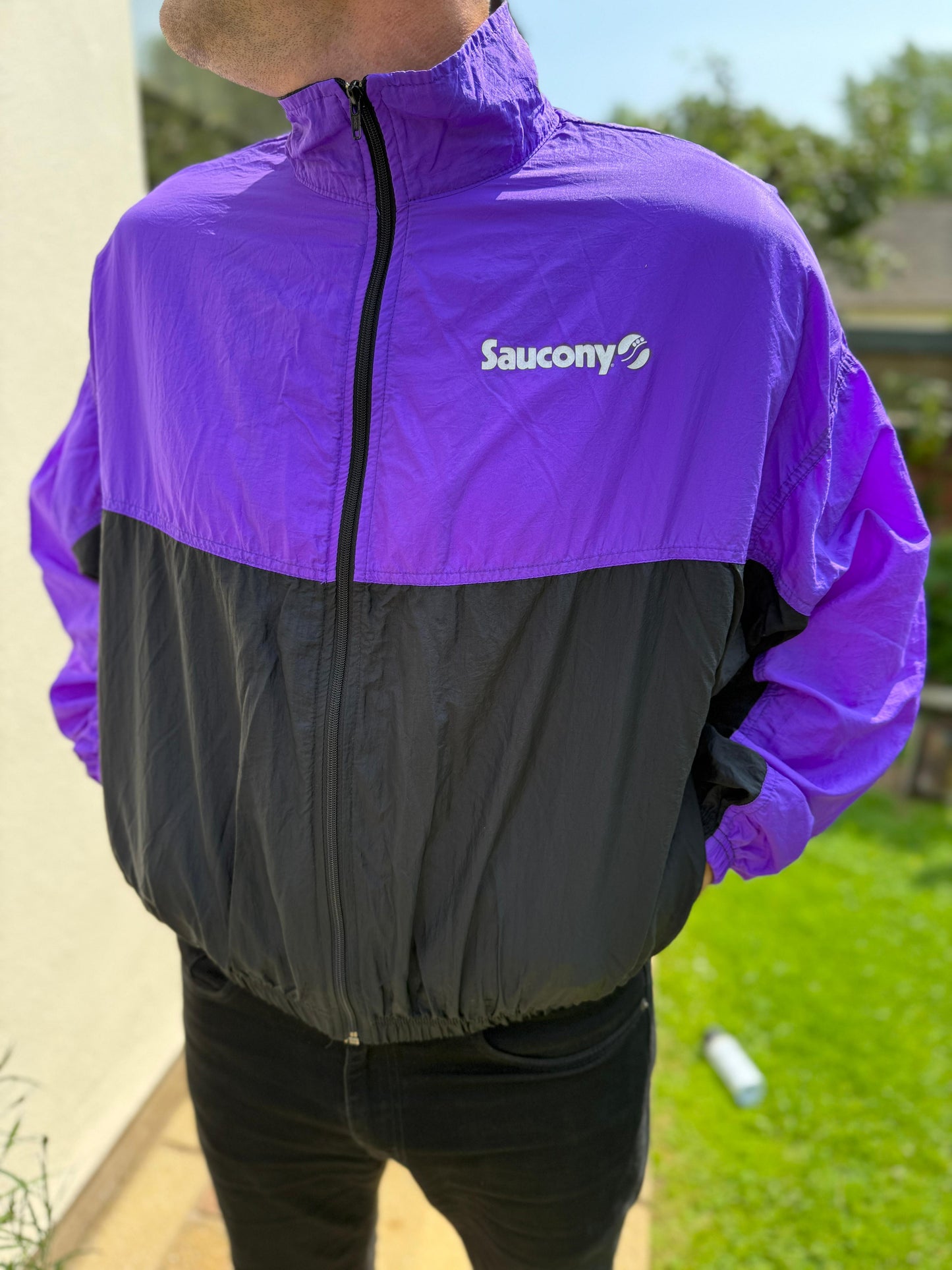 Vintage Saucony Made In USA Unisex Track Jacket Windbreaker Purple - XL/Extra Large