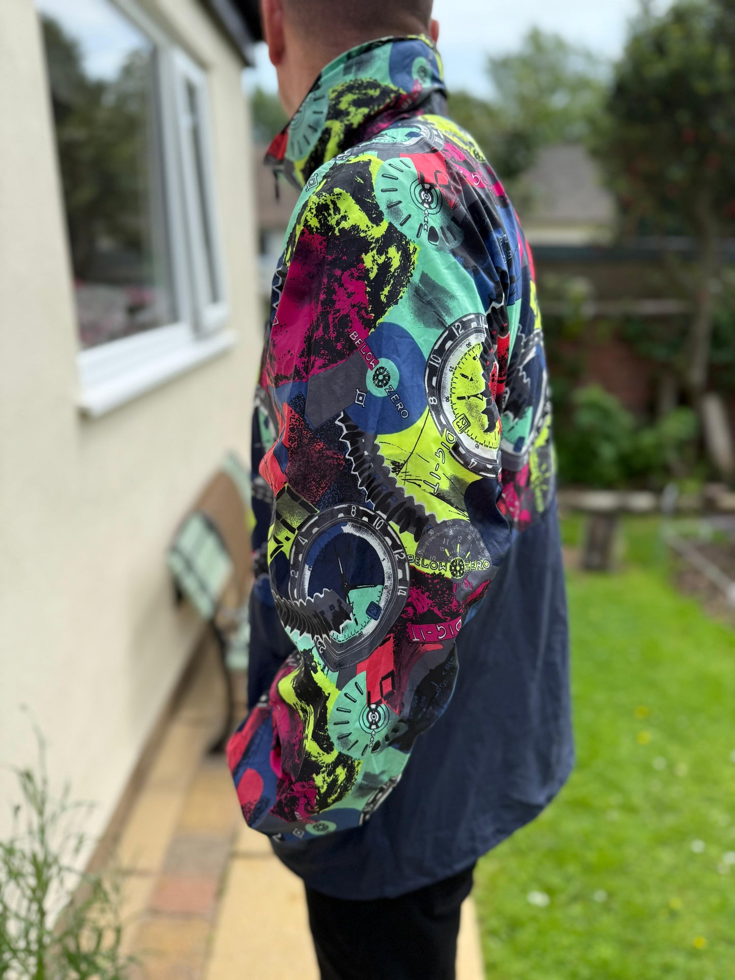 Awesome Vintage Retro Packable Full Zip Windbreaker Time Watch Clock Jacket - L/Large