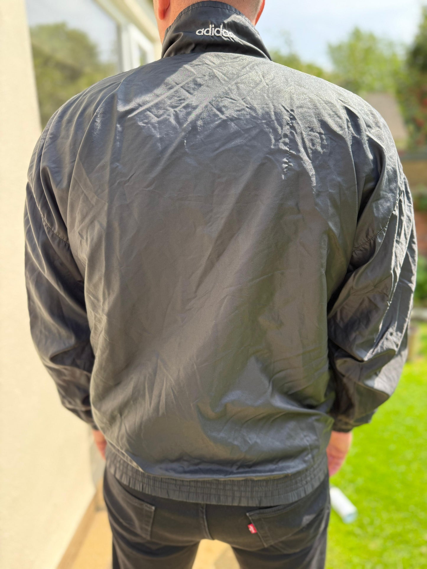 Vintage Adidas Black Full Zip Track Windbreaker Jacket - L/Large 40/42