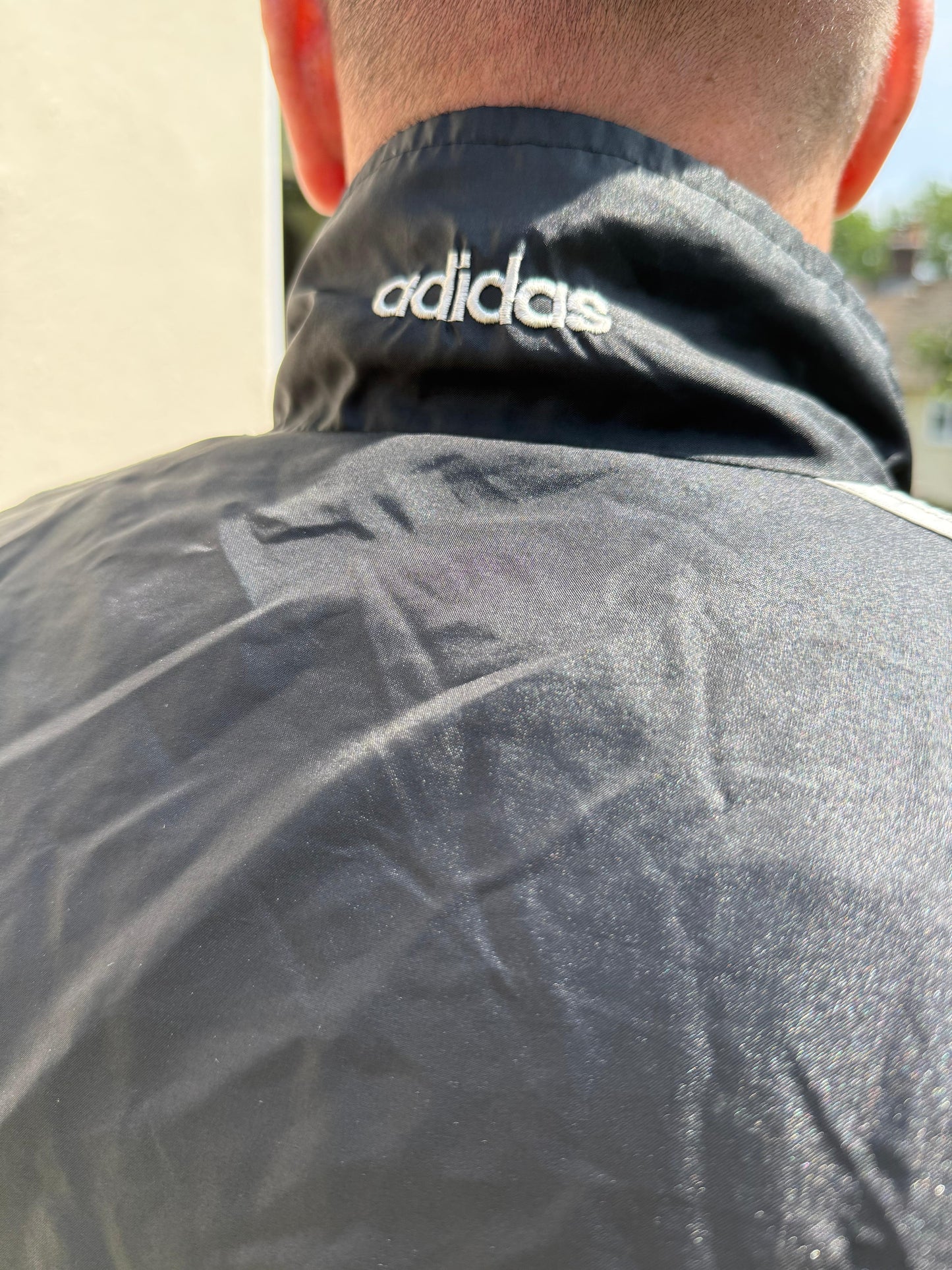 Vintage Adidas Black Full Zip Track Windbreaker Jacket - L/Large 40/42