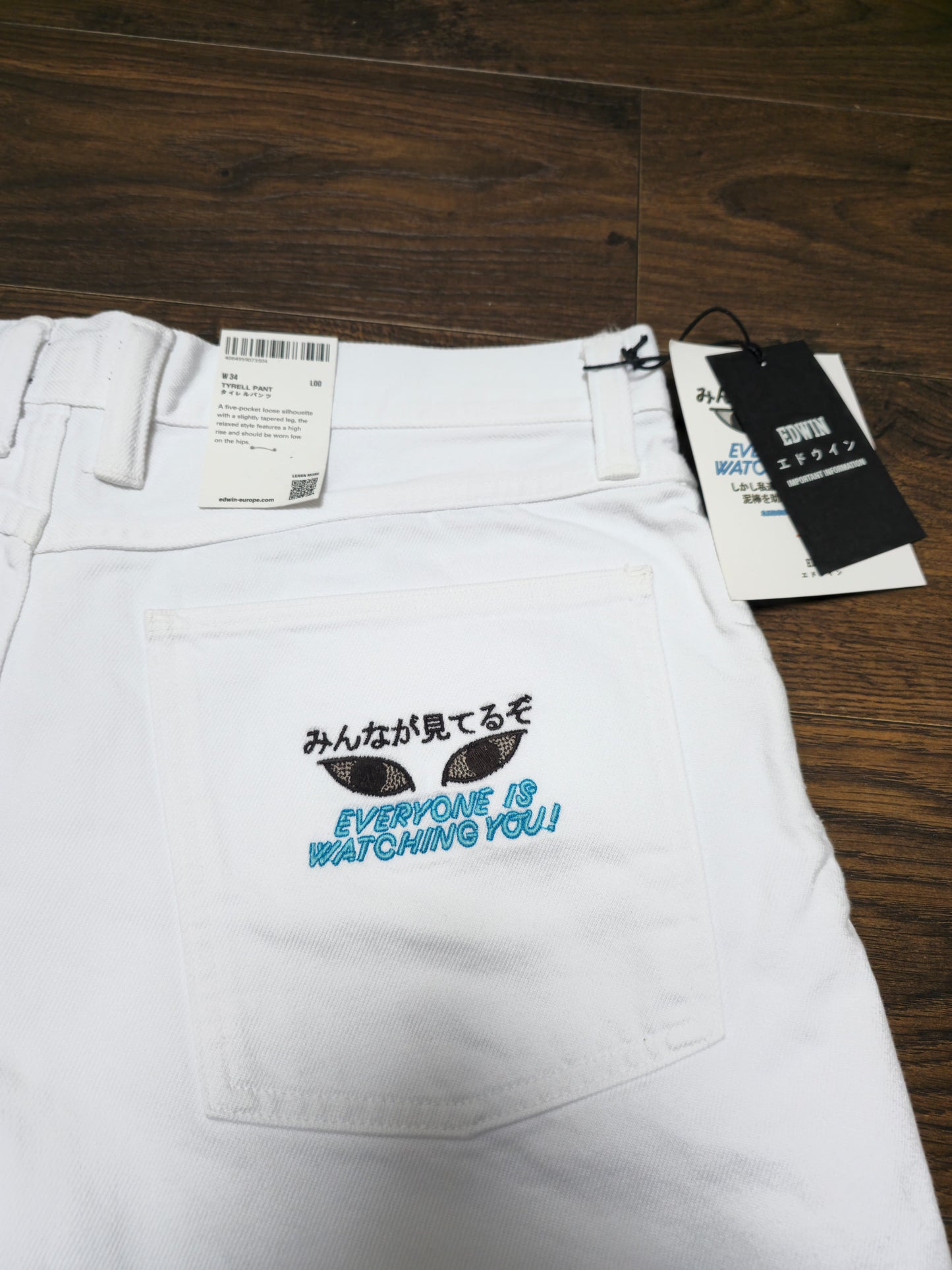 Mens EDWIN Japan Smart Casual White Embroidered Jeans  - RRP £120 - New With Tags