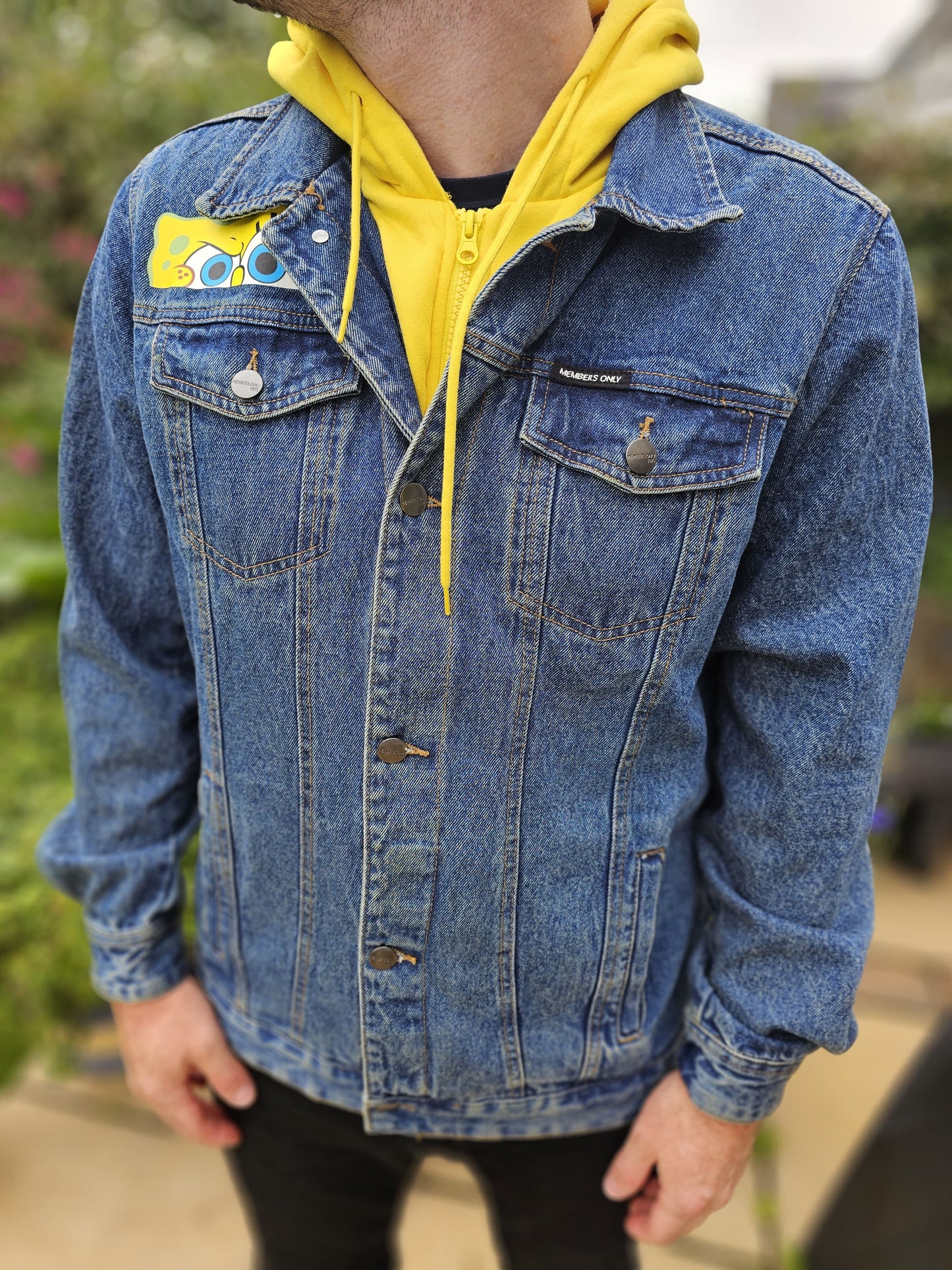 Rare Members Only X Nickelodeon X Sponge Bob Hoodie Denim Jacket - L/Large