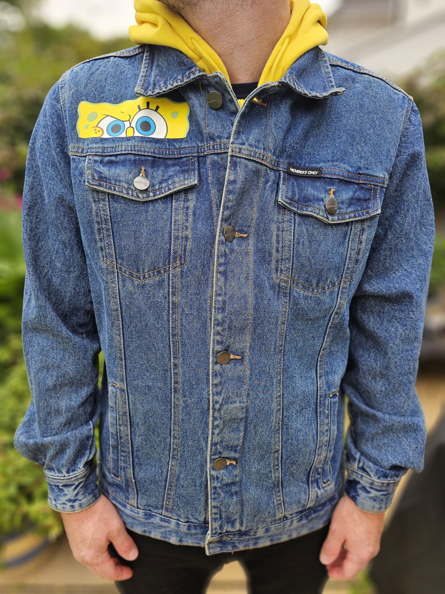 Rare Members Only X Nickelodeon X Sponge Bob Hoodie Denim Jacket - L/Large