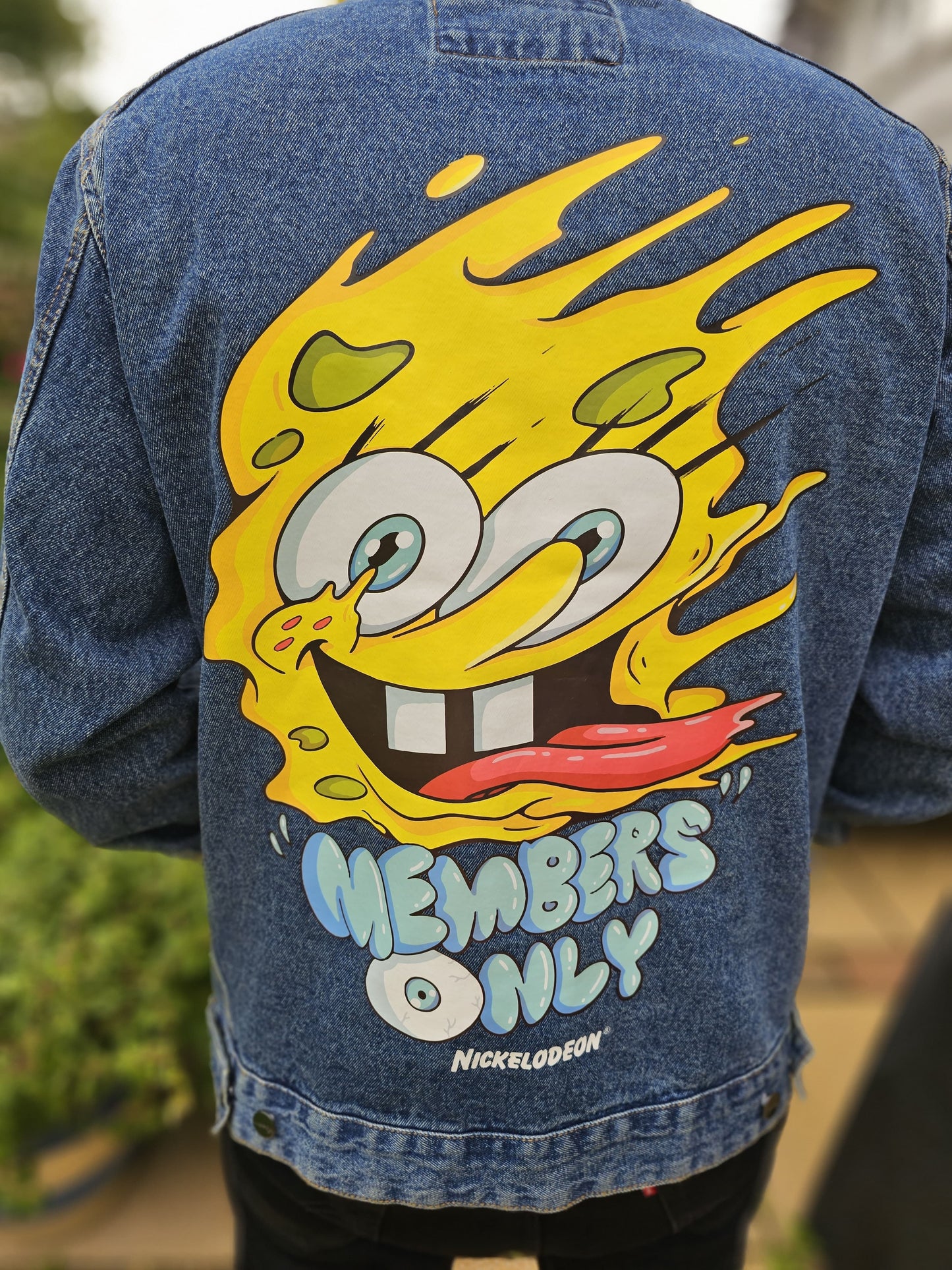 Rare Members Only X Nickelodeon X Sponge Bob Hoodie Denim Jacket - L/Large