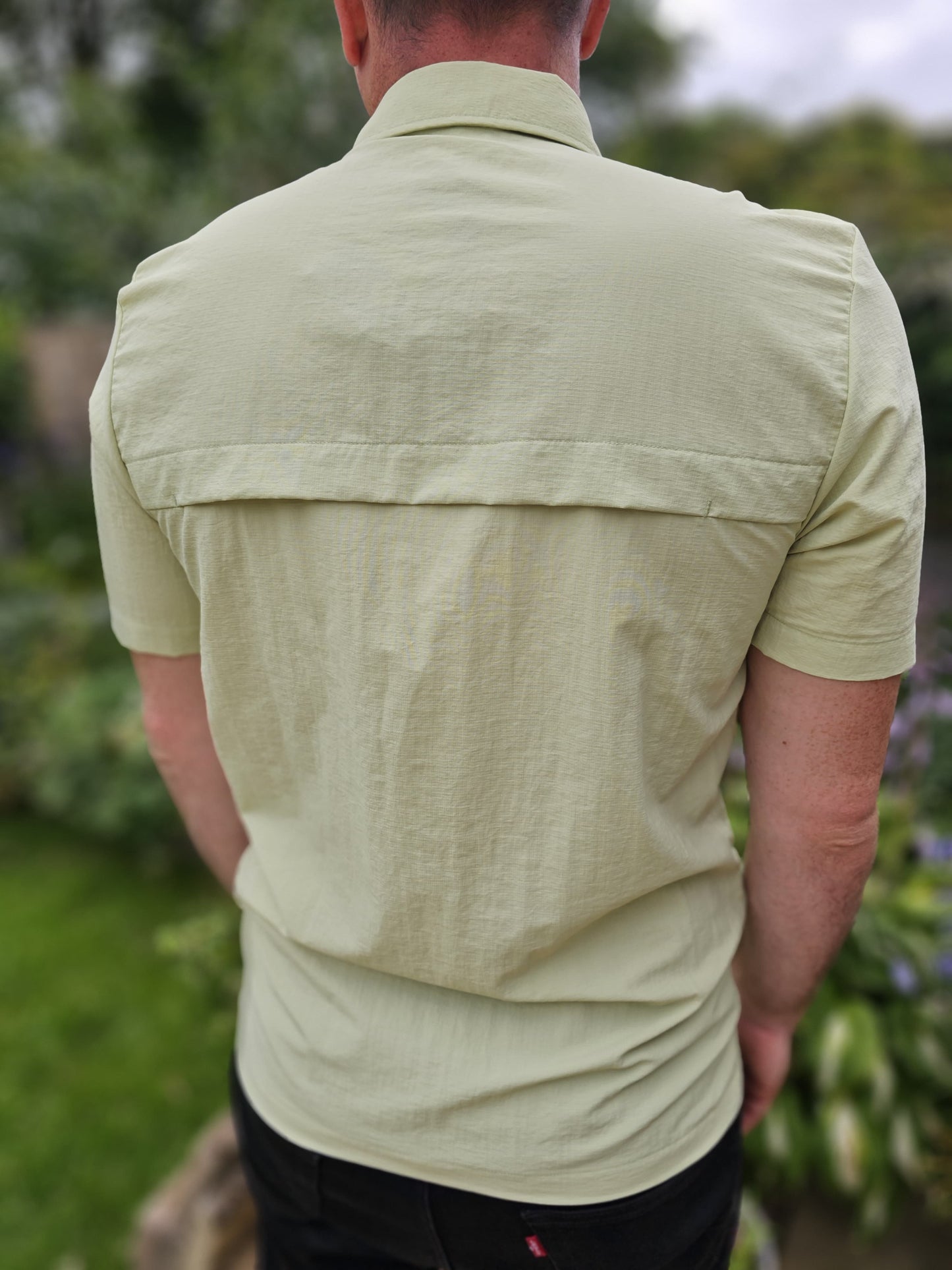 New Balance Tech Pale Green Snap Button Short Sleeve Shirt