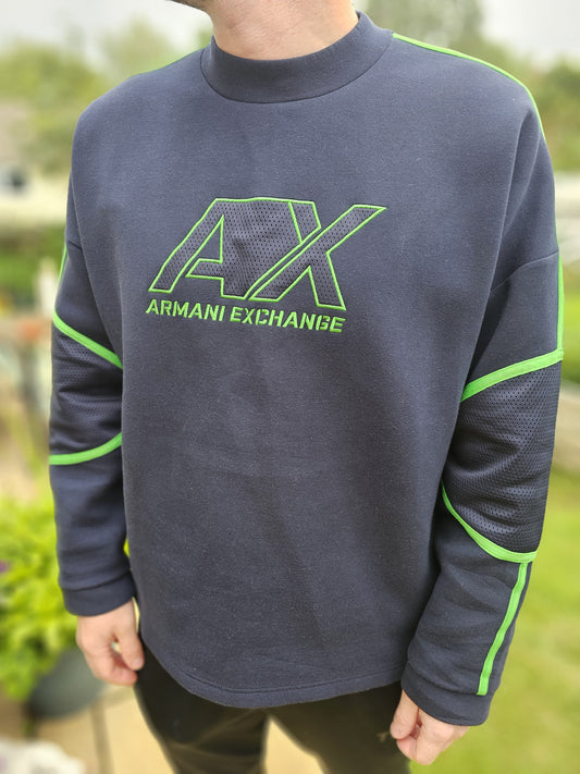 Armani Exchange Oversize Pullover Sweatshirt/Jumper Navy/Green - XL/Extra Large