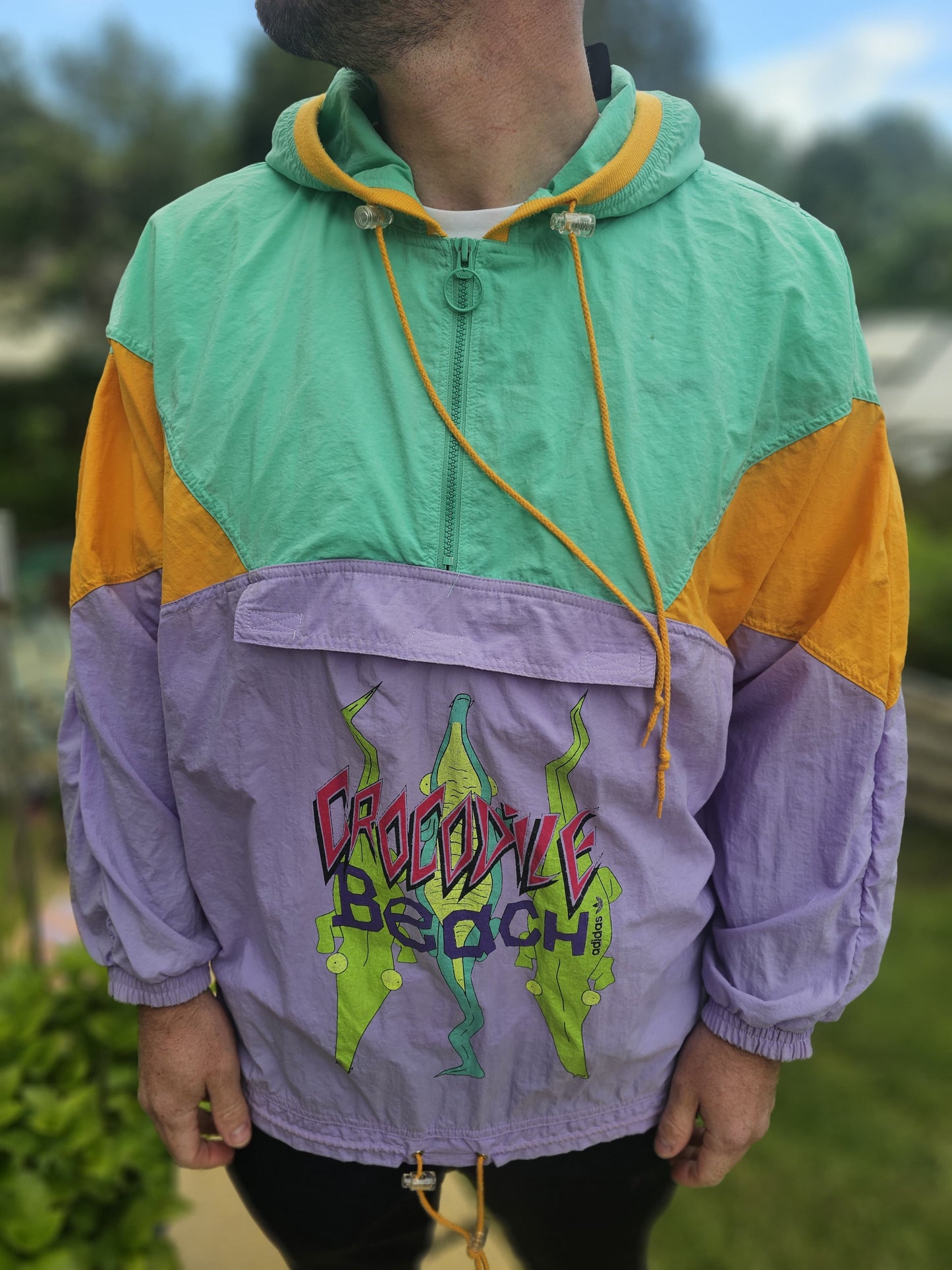 Vintage Adidas Crocodile Beach 1/2 Zip Windbreaker Track Jacket 80s 90 - XL/Extra Large