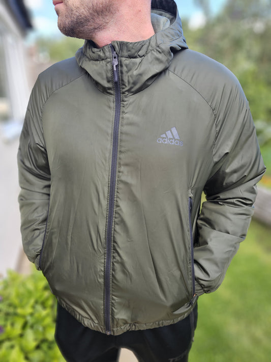 Adidas Cityns Lined Khaki Full Zip Hooded Lightweight Insulated Jacket - L/Large