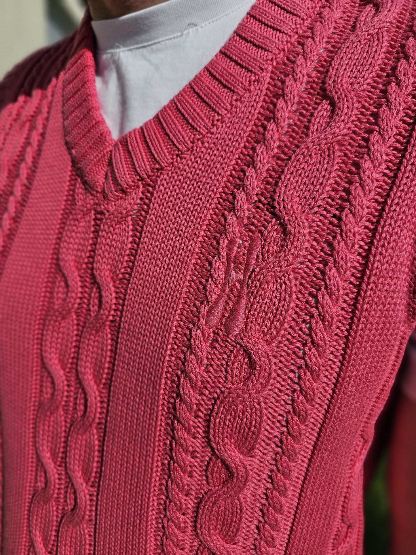 Home Grown Pullover Pink Cable Knit V Neck Vest - M/Medium - RRP £60