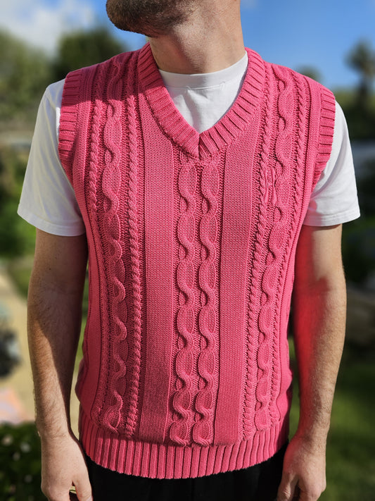 Home Grown Pullover Pink Cable Knit V Neck Vest - M/Medium - RRP £60