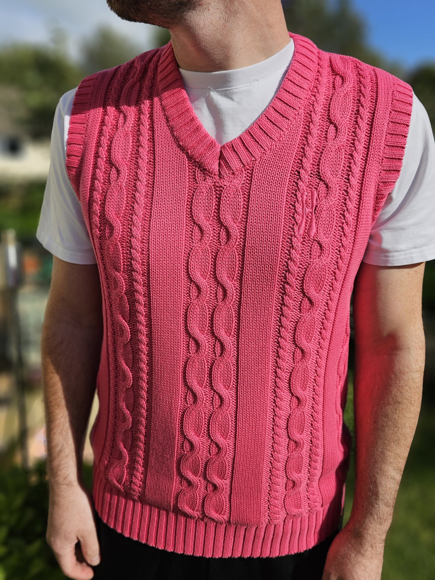 Home Grown Pullover Pink Cable Knit V Neck Vest - M/Medium - RRP £60