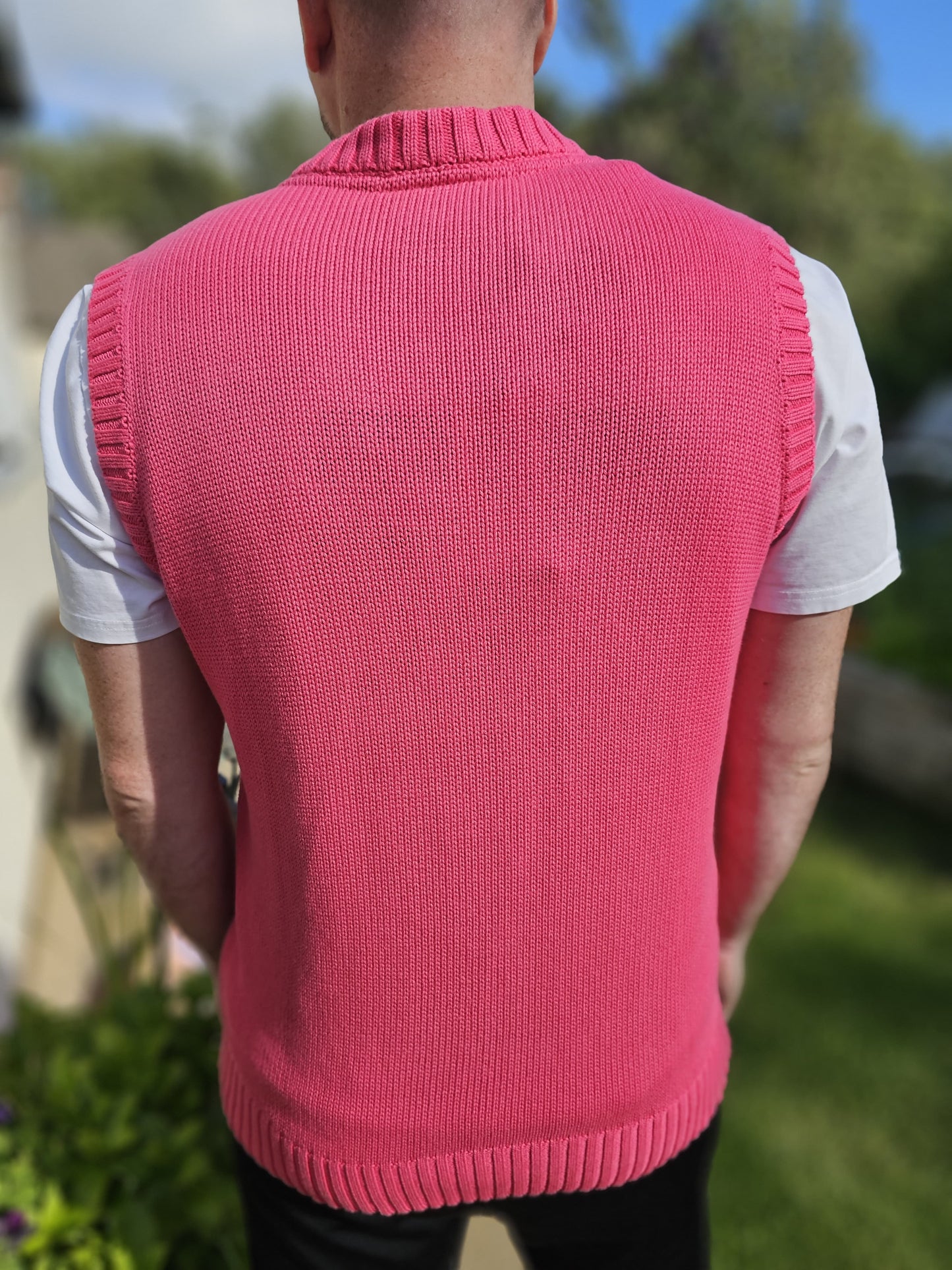 Home Grown Pullover Pink Cable Knit V Neck Vest - M/Medium - RRP £60