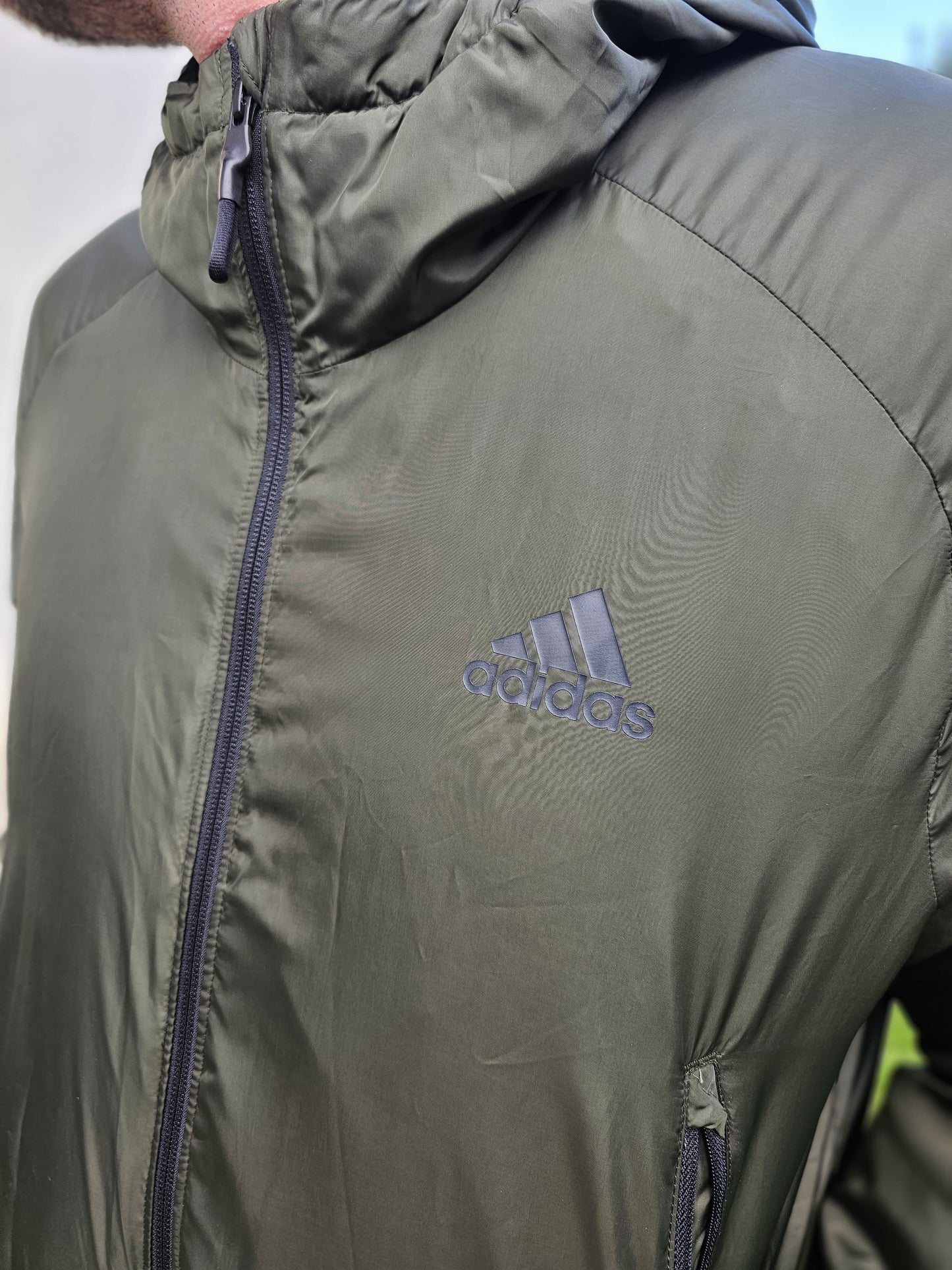 Adidas Cityns Lined Khaki Full Zip Hooded Lightweight Insulated Jacket - L/Large