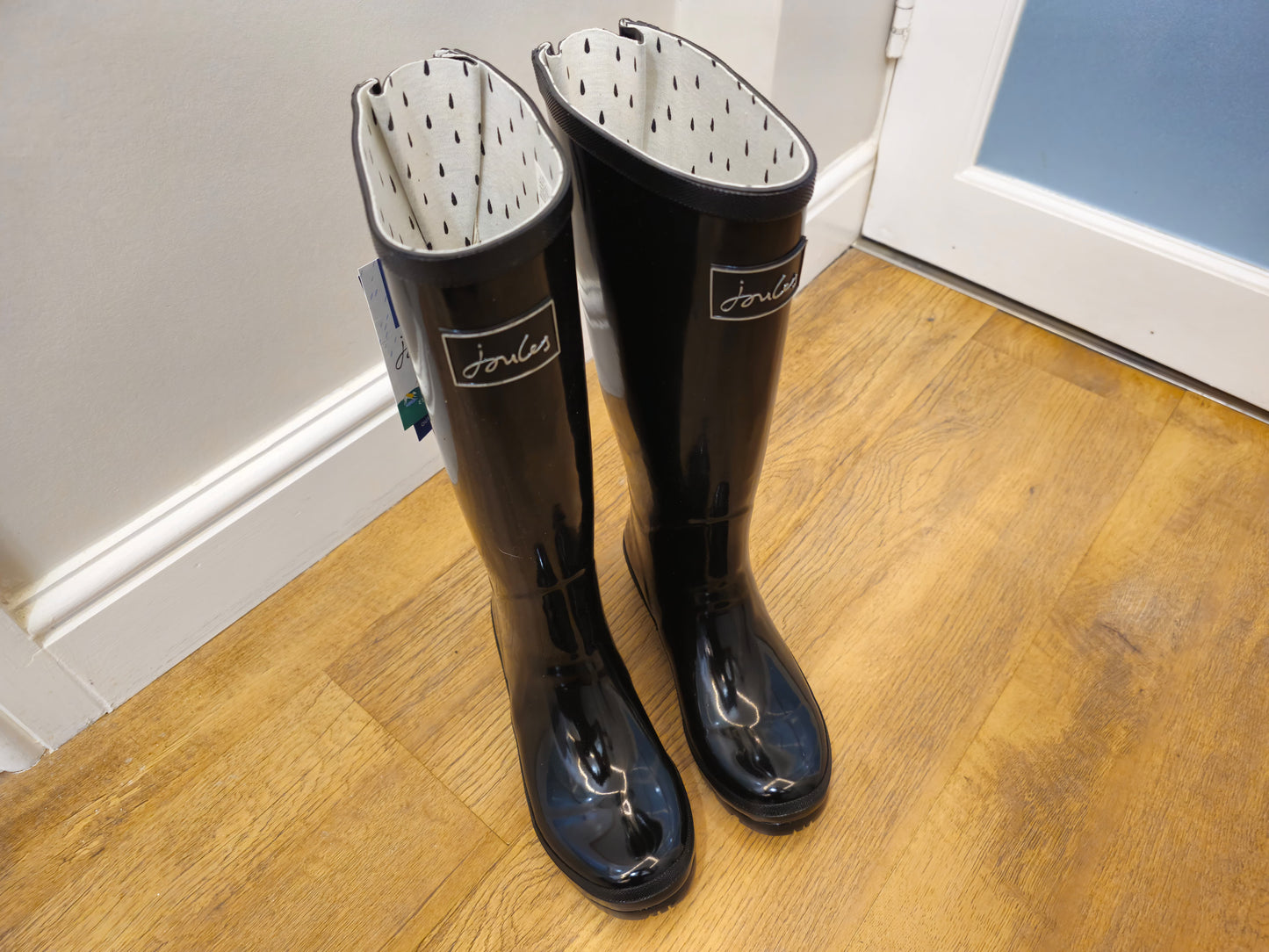 New In Box Joules Field Welly Gloss Black Wellington Boots - RRP 59.95