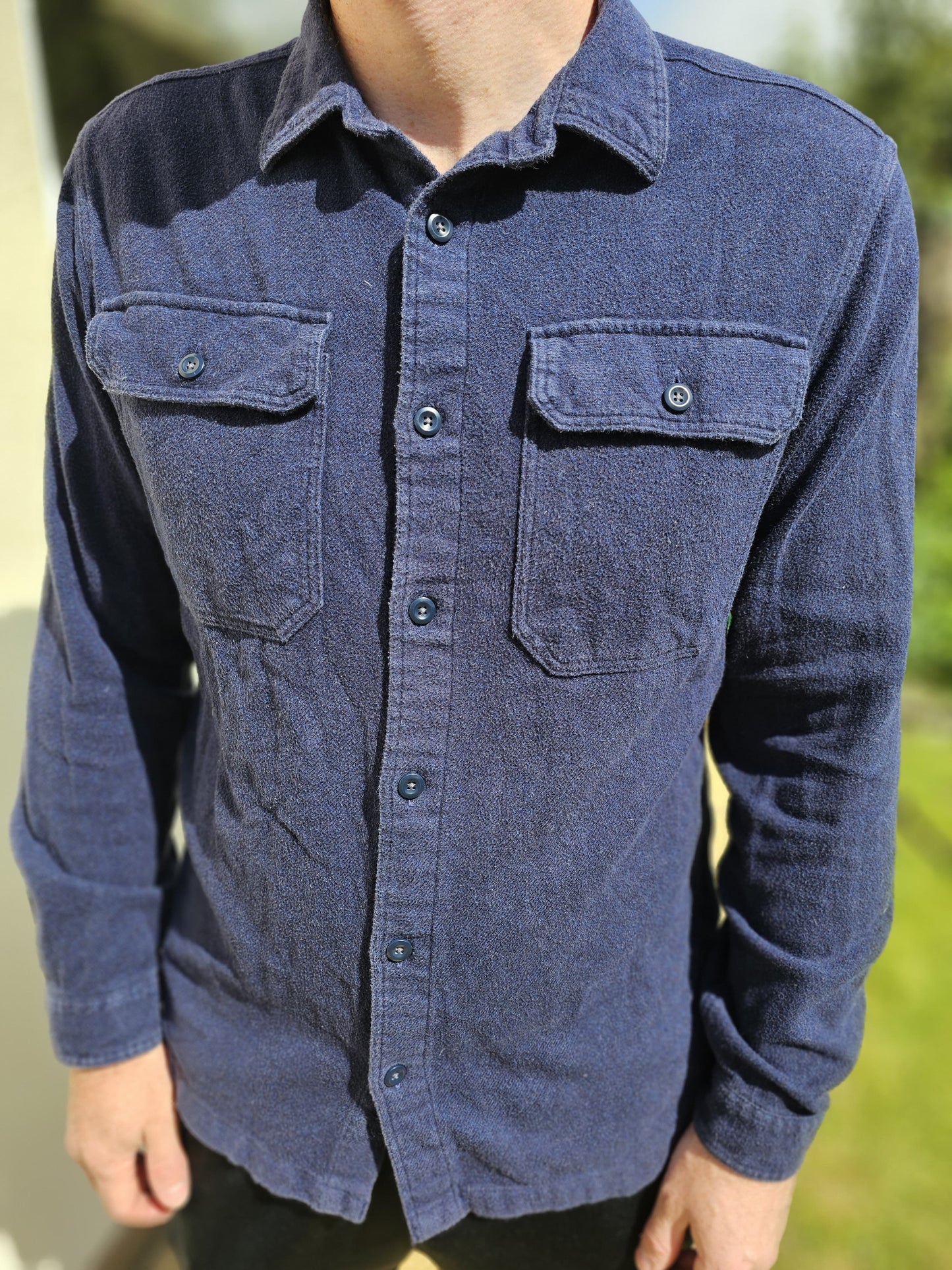 Patagonia Long Sleeve Button Up Fjord Flannel Navy Pocket Shirt 100% Organic Cotton - M/Medium