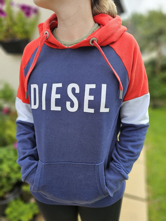 Womens Diesel Big Spellout Navy/Red/White Pullover Hoodie - L/Large