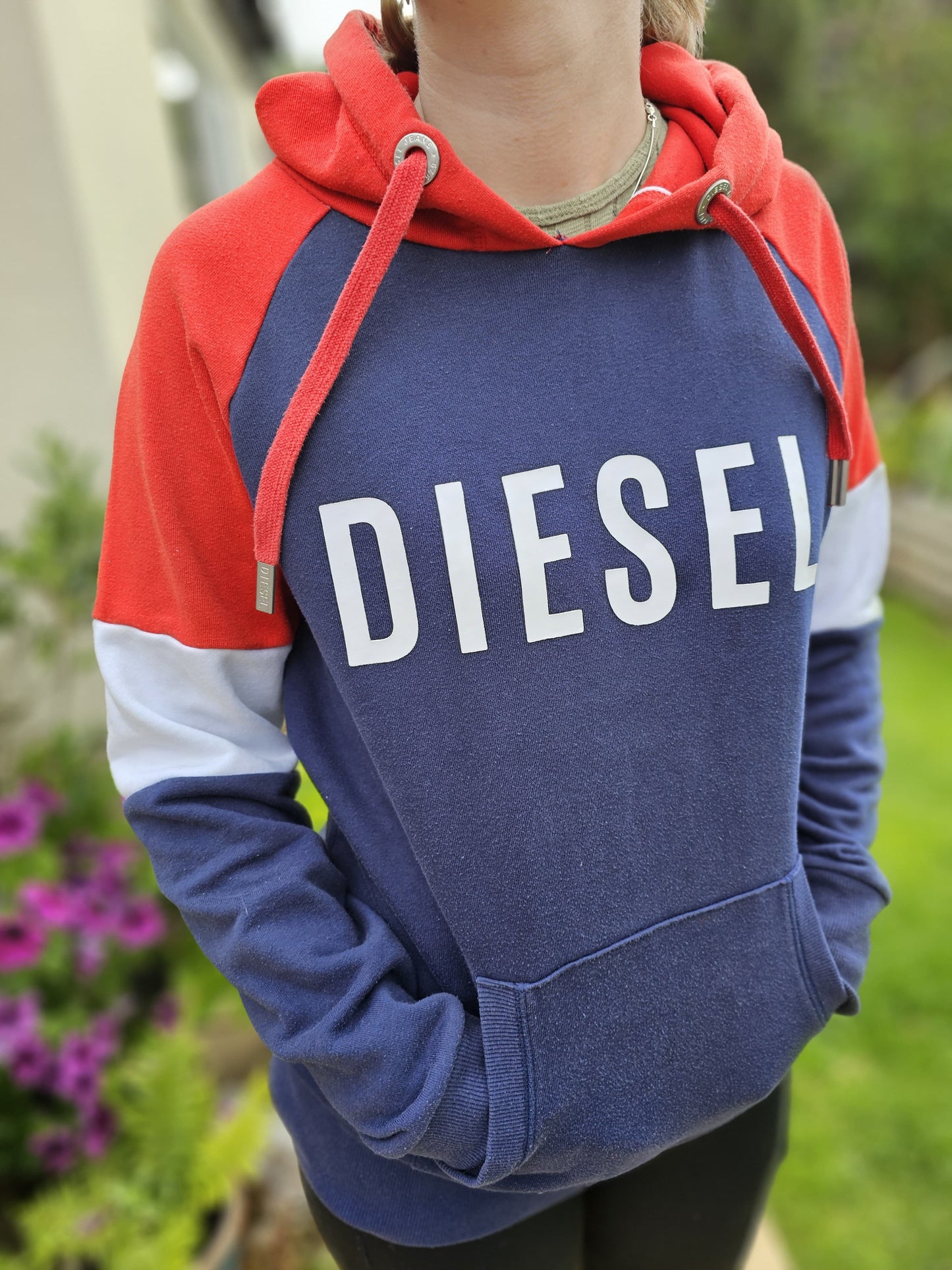 Womens Diesel Big Spellout Navy/Red/White Pullover Hoodie - L/Large
