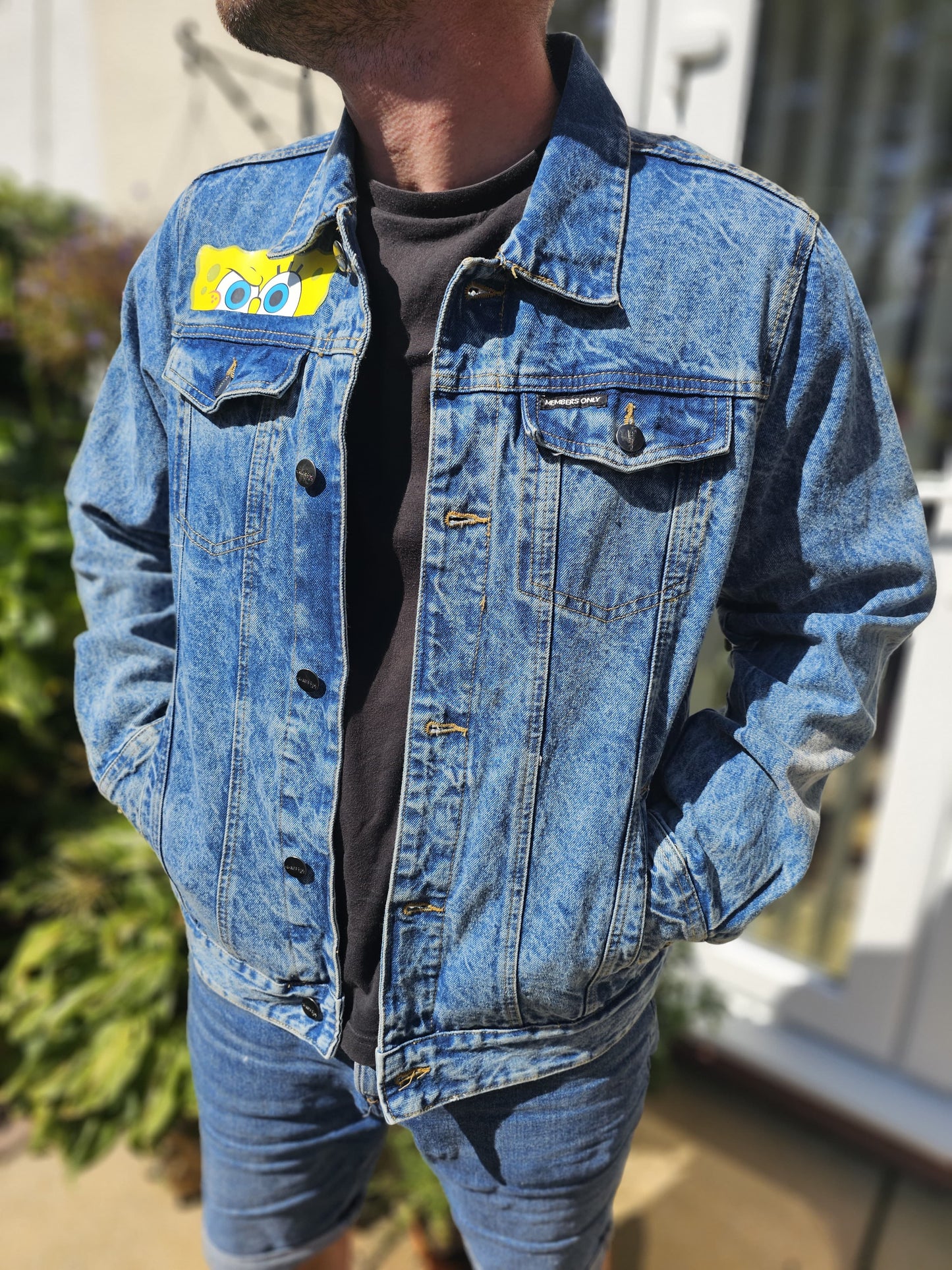 Rare Members Only X Nickelodeon X Sponge Bob Denim Jacket - L/Large