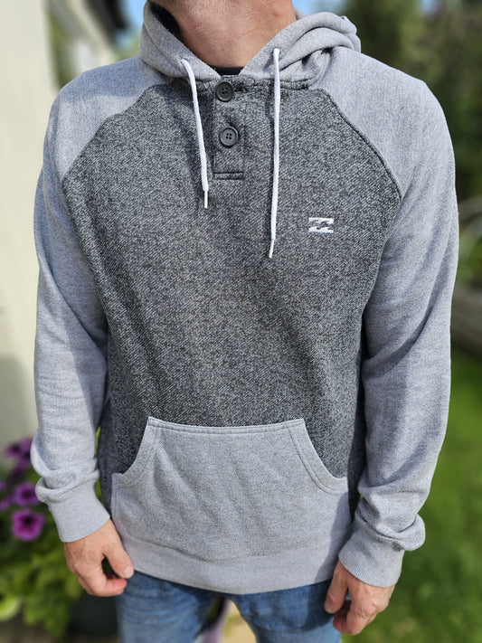 Billabong Embroidered Casual Two Tone Grey Pullover Hoodie - L/Large