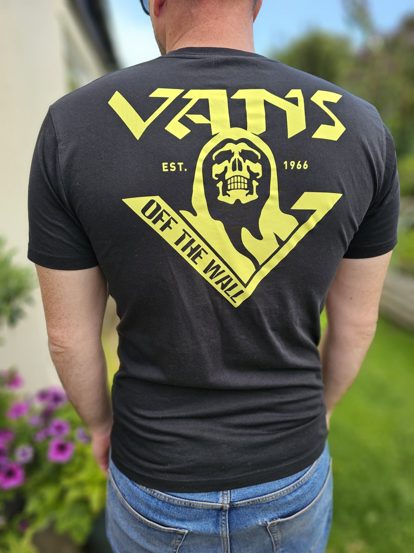 Mens/Unisex Black Vans Reaper Rear Printed Short Sleeve T-Shirt - M/Medium