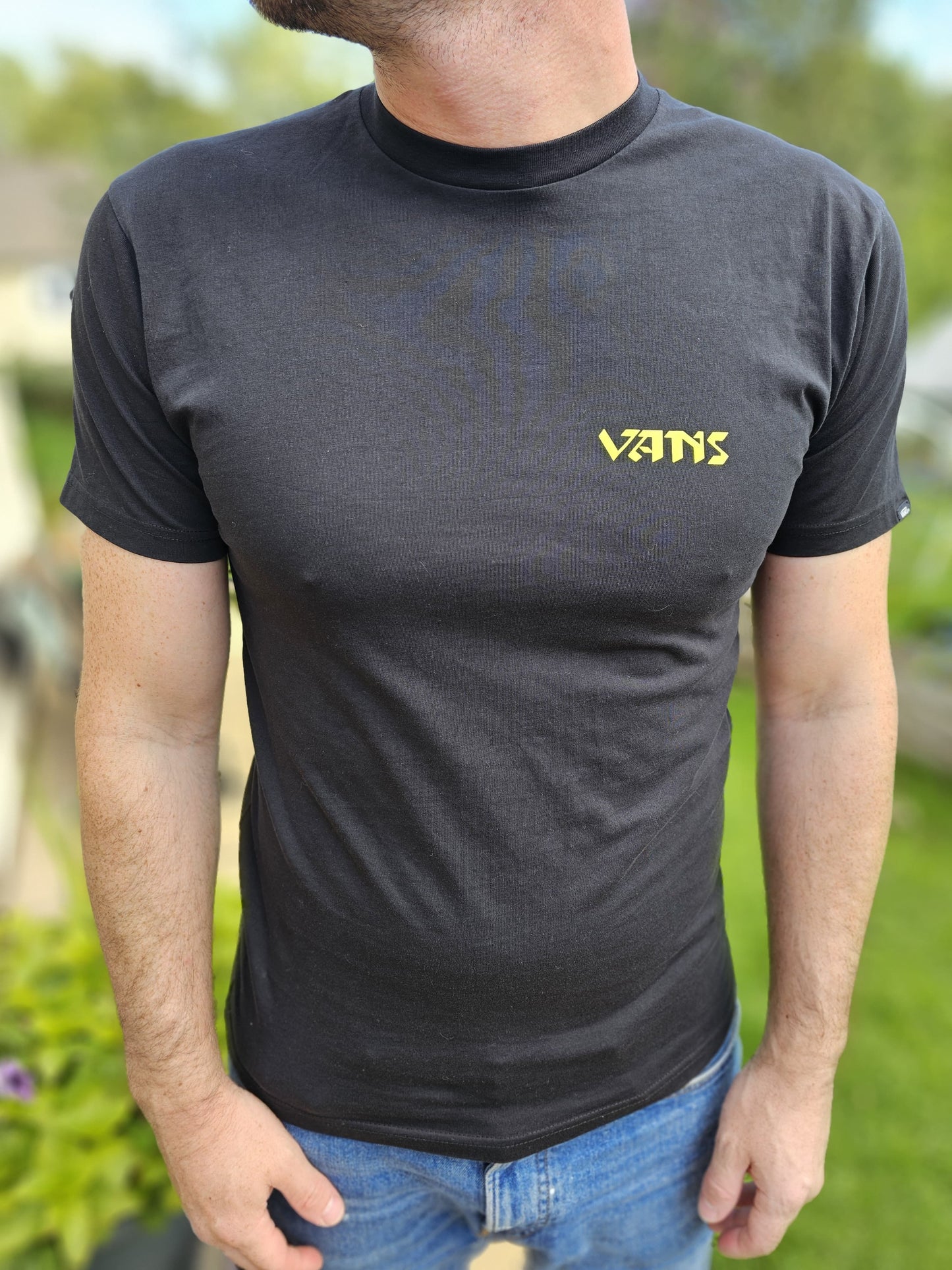 Mens/Unisex Black Vans Reaper Rear Printed Short Sleeve T-Shirt - M/Medium