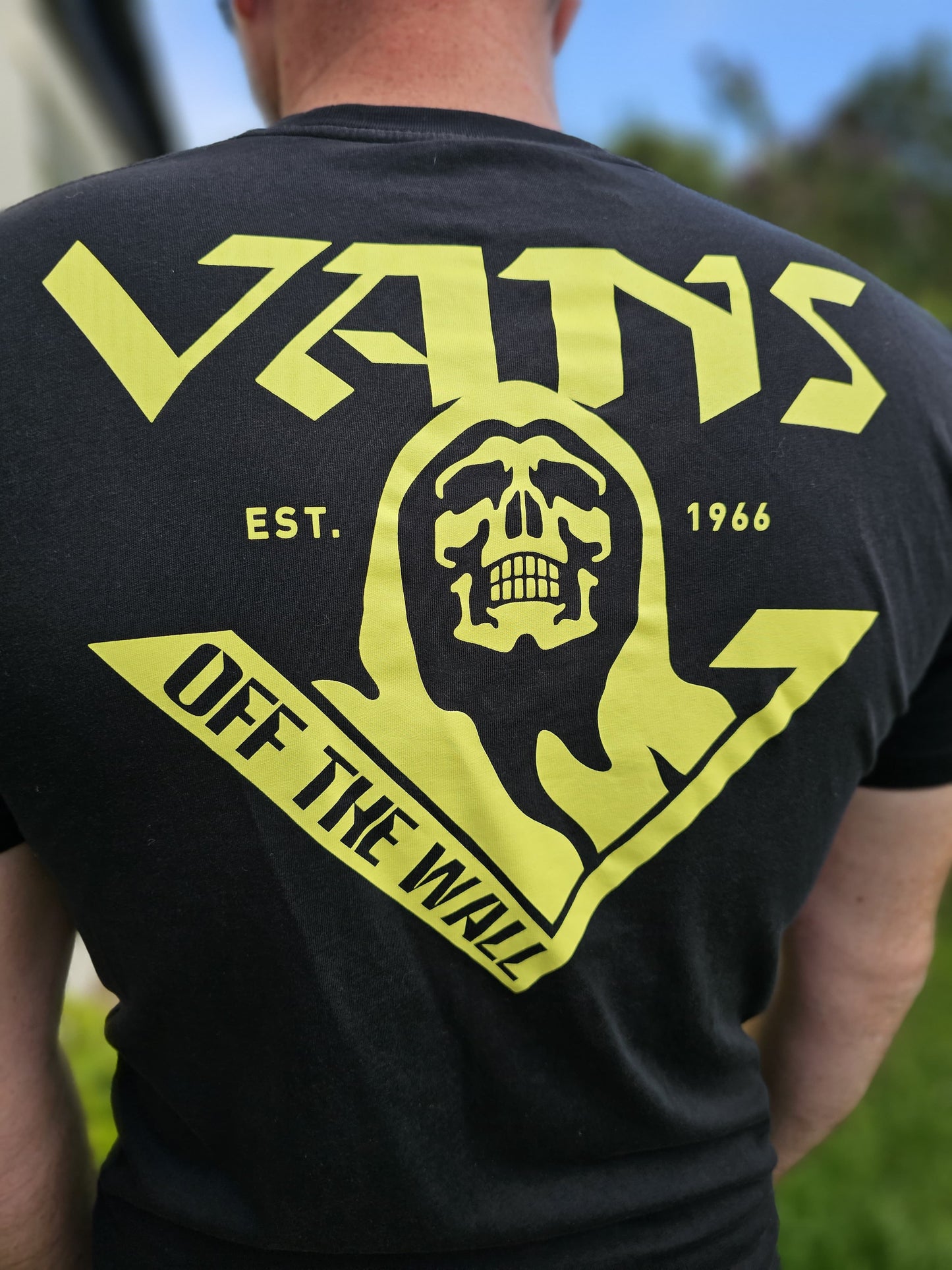 Mens/Unisex Black Vans Reaper Rear Printed Short Sleeve T-Shirt - M/Medium