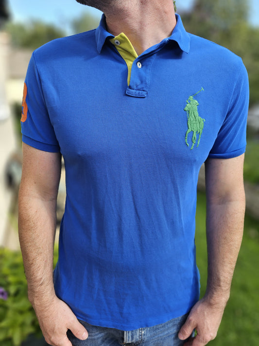 Ralph Lauren Custom Fit Blue 'Big Pony 3' Short Sleeve Polo Shirt - M/Medium