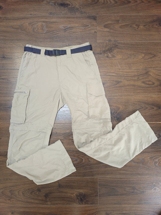 Mens Columbia Beige Cut Off Hiking/Walking Cargo Trousers/Shorts - W30/L32