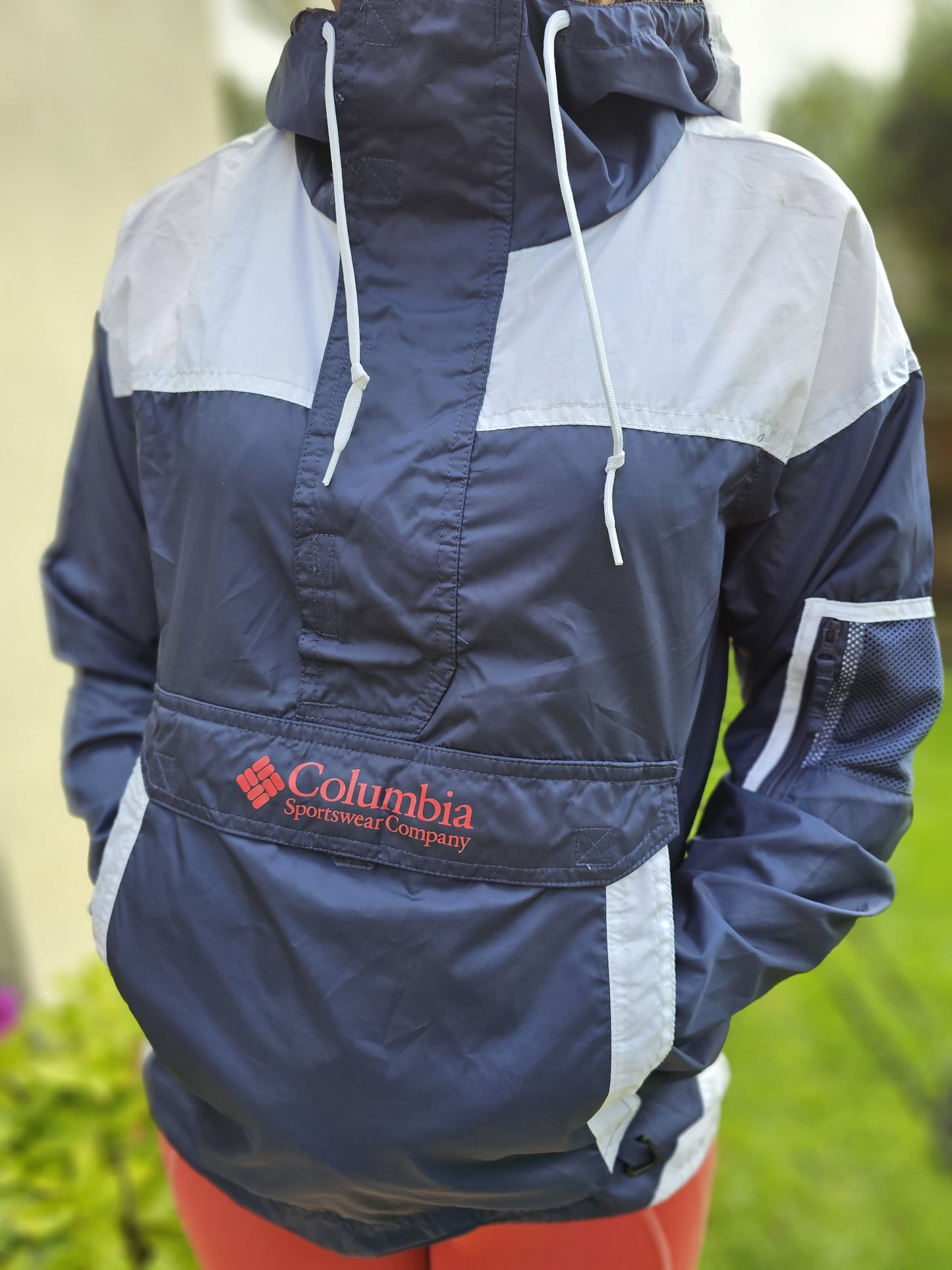 Columbia Challenger Pullover 1/2 Zip Hooded Windbreaker Navy/White - L/Large