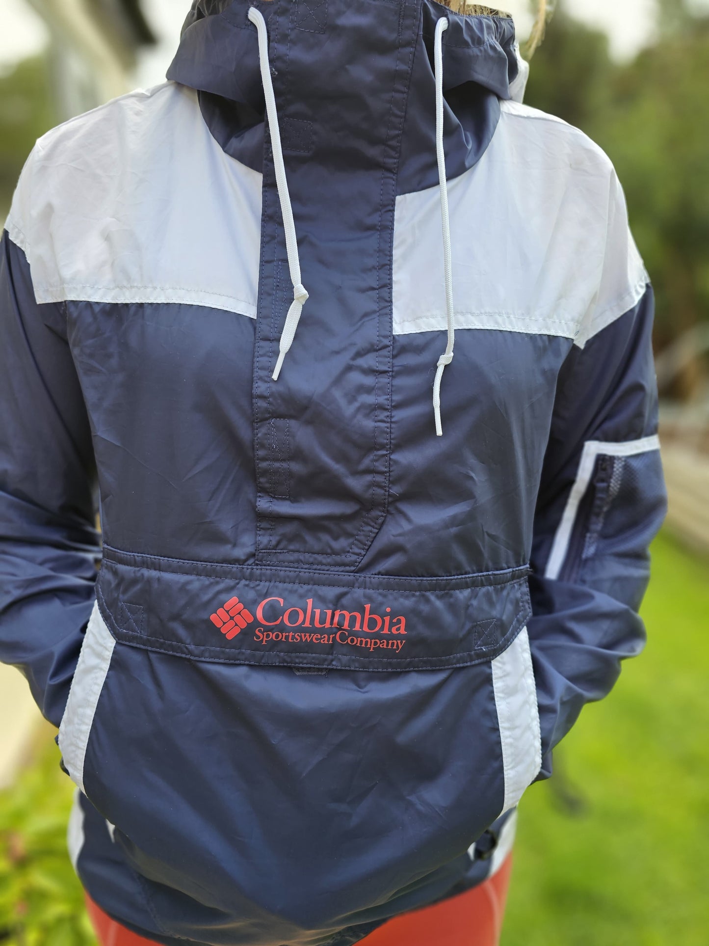 Columbia Challenger Pullover 1/2 Zip Hooded Windbreaker Navy/White - L/Large