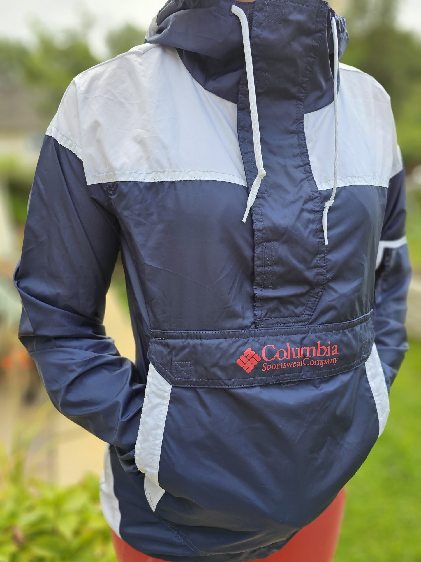 Columbia Challenger Pullover 1/2 Zip Hooded Windbreaker Navy/White - L/Large