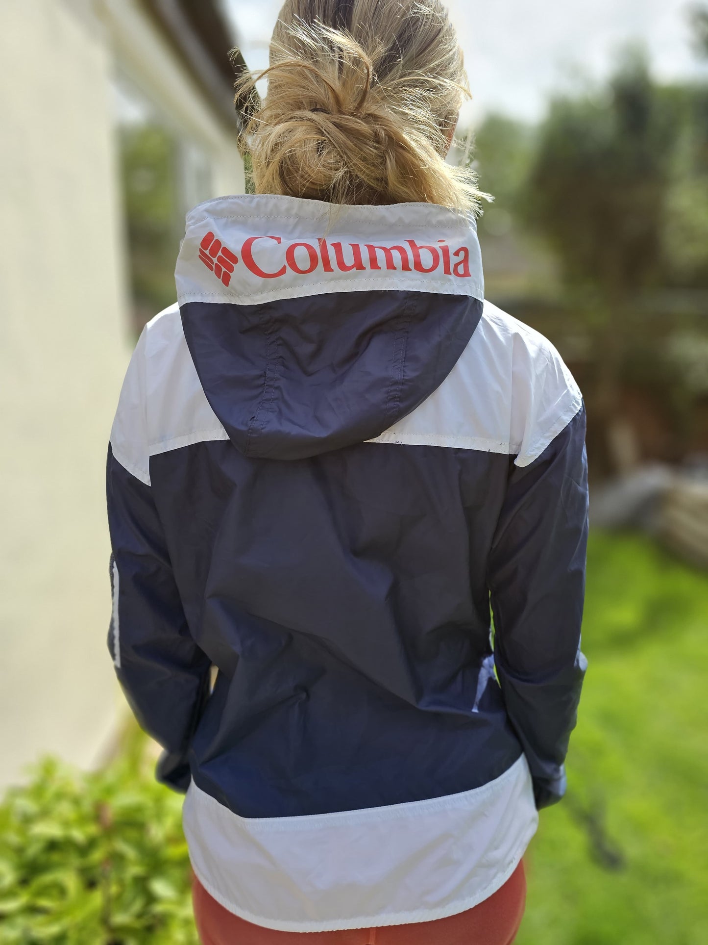 Columbia Challenger Pullover 1/2 Zip Hooded Windbreaker Navy/White - L/Large