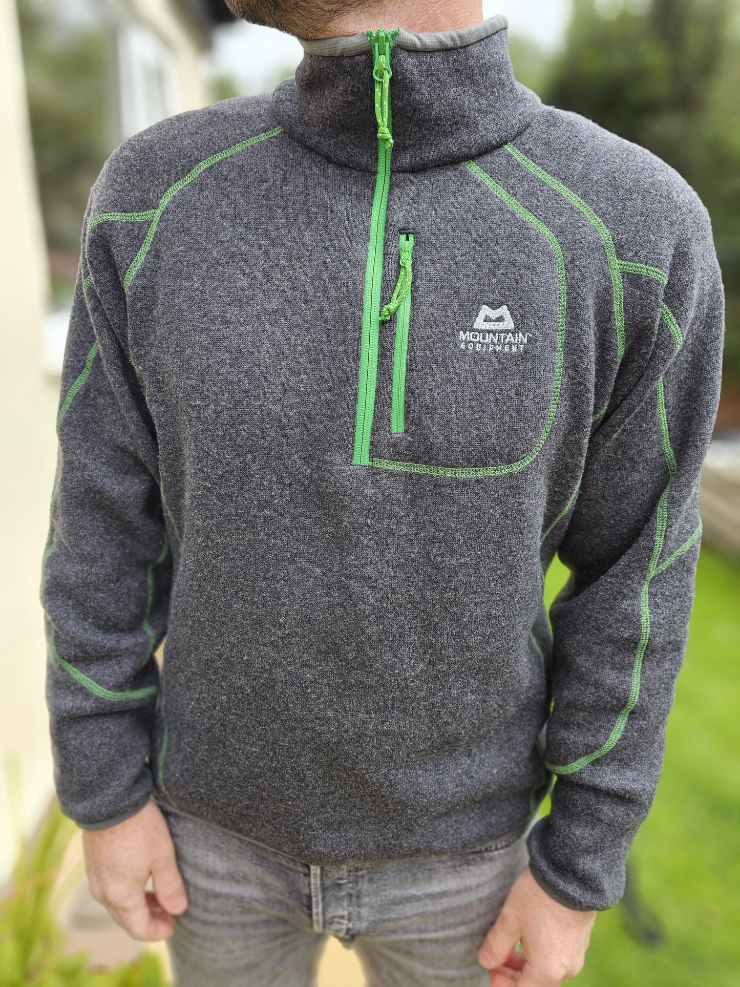 Men's Mountain Equipment Chamonix Zip Sweater/Jumper - Grey/Green - L/Large