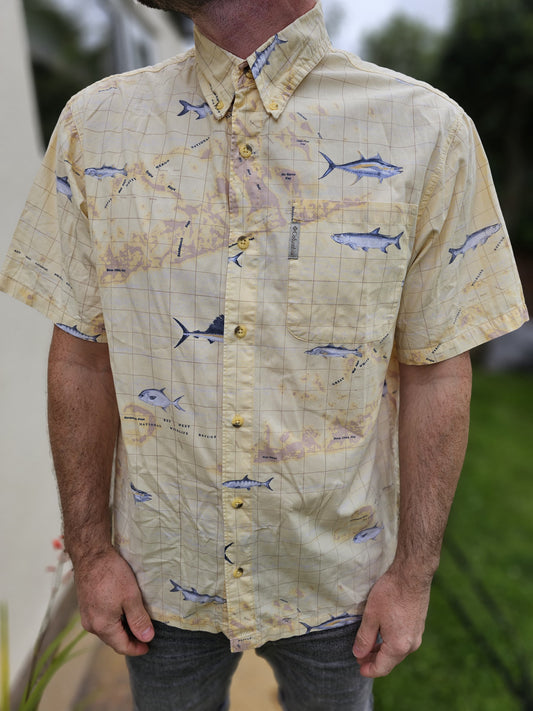 Vintage Columbia River Lodge Geographical Fishing Short Sleeve Shirt - M/Medium