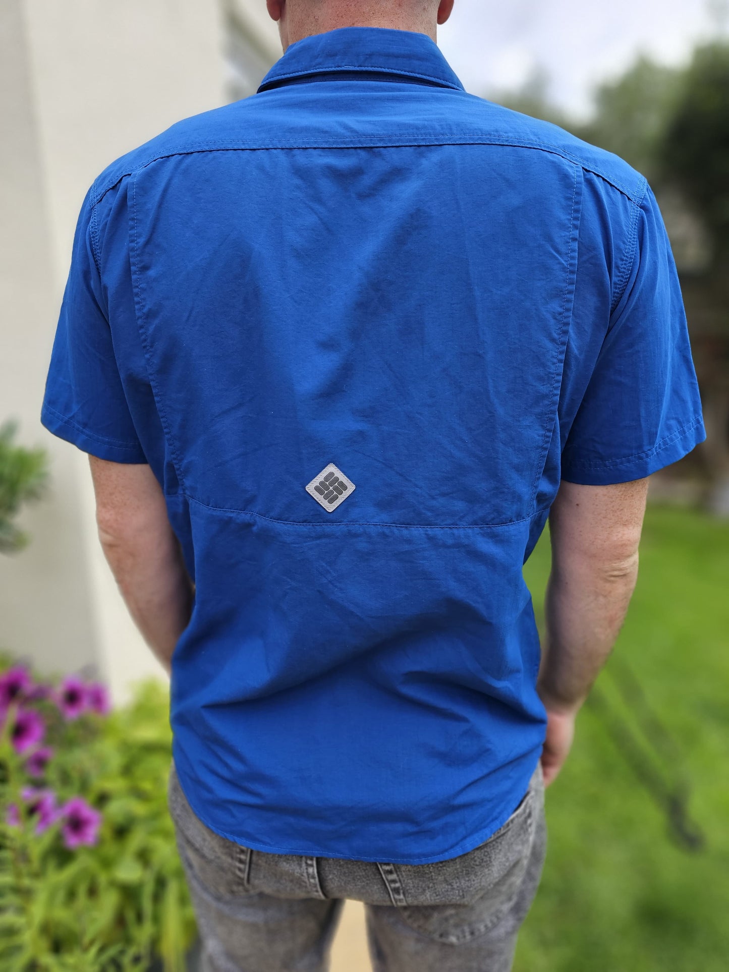 Columbia Technical/Utility Short Sleeve Hiking/Fishing Blue Shirt - M/Medium