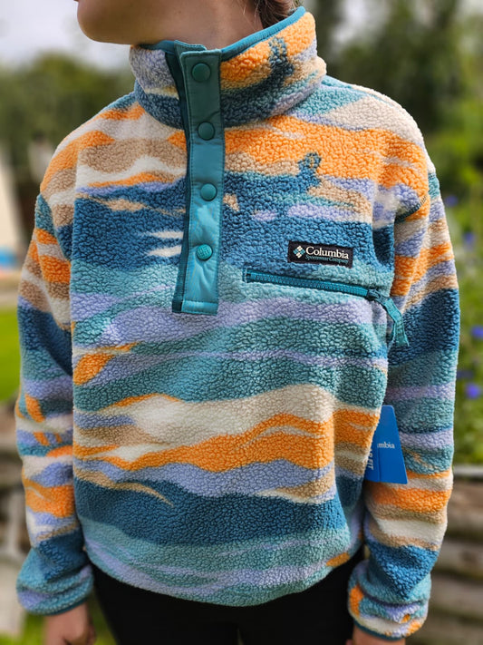 Columbia Snap Button Pullover Snap Button Pattern Fleece Jumper - NWT - Hike Walk Casual Layer