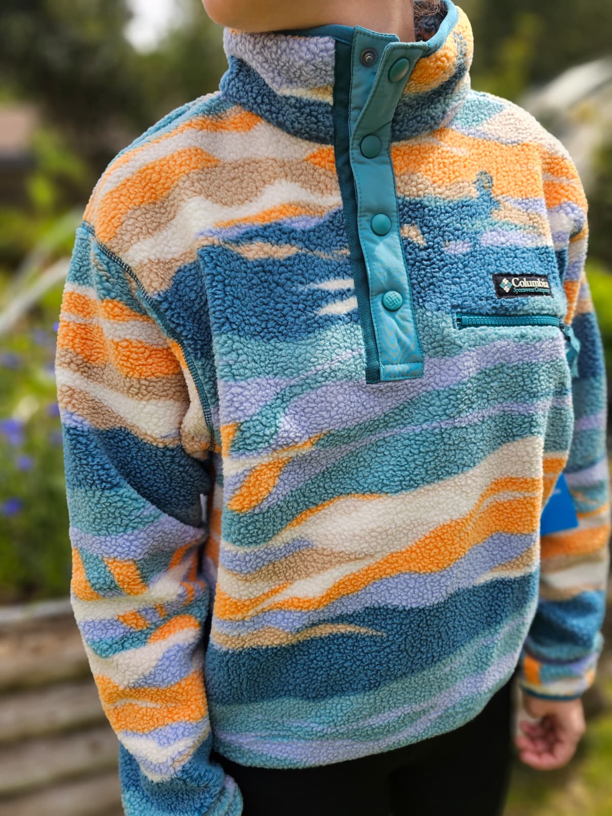 Columbia Snap Button Pullover Snap Button Pattern Fleece Jumper - NWT - Hike Walk Casual Layer