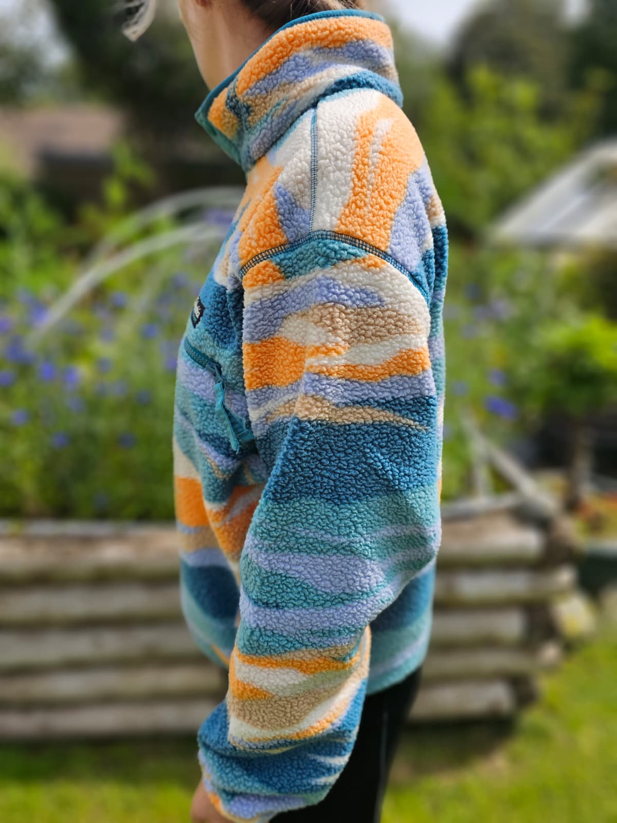 Columbia Snap Button Pullover Snap Button Pattern Fleece Jumper - NWT - Hike Walk Casual Layer