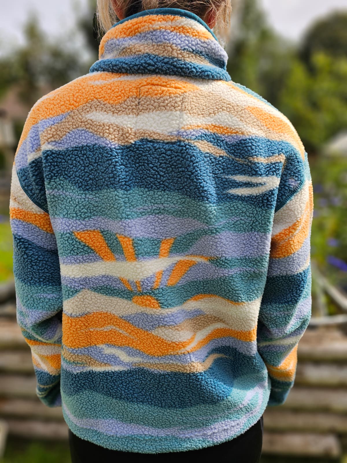 Columbia Snap Button Pullover Snap Button Pattern Fleece Jumper - NWT - Hike Walk Casual Layer