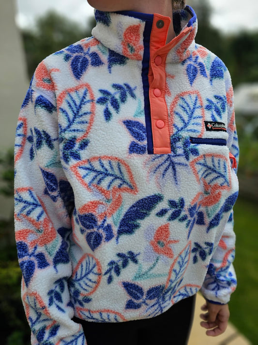 Columbia Snap Button Pullover Snap Button Pattern Fleece Jumper - NWT - Hike Walk Casual Layer
